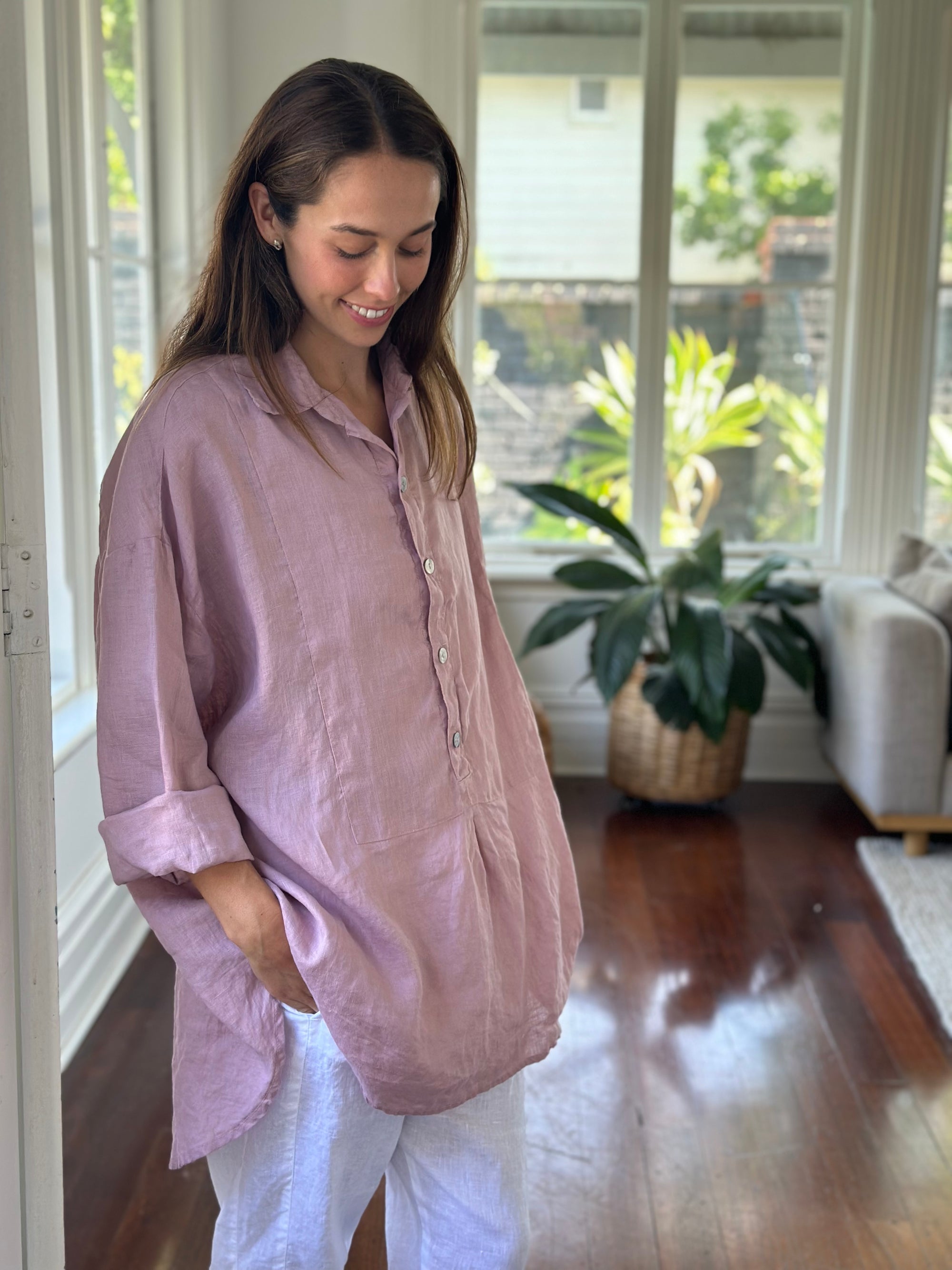 megan shirt - dusty rose linen Apparel