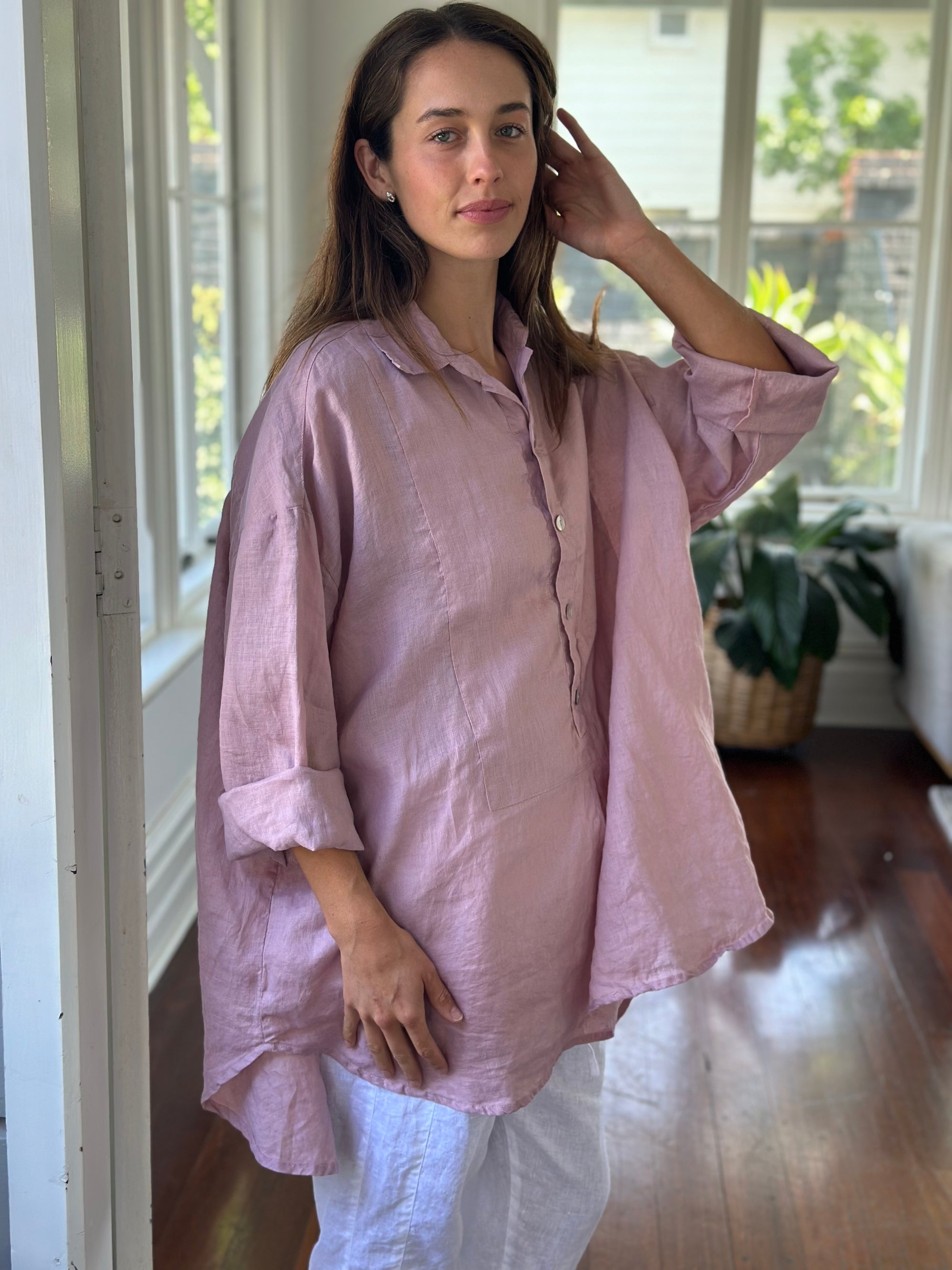 megan shirt - dusty rose linen Apparel