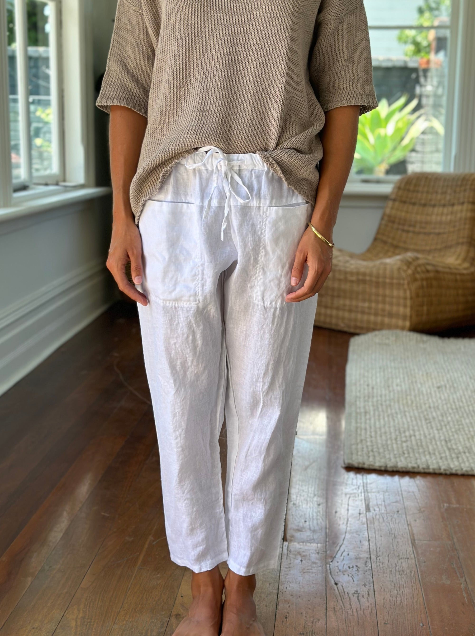 jessie pant-white linen Apparel