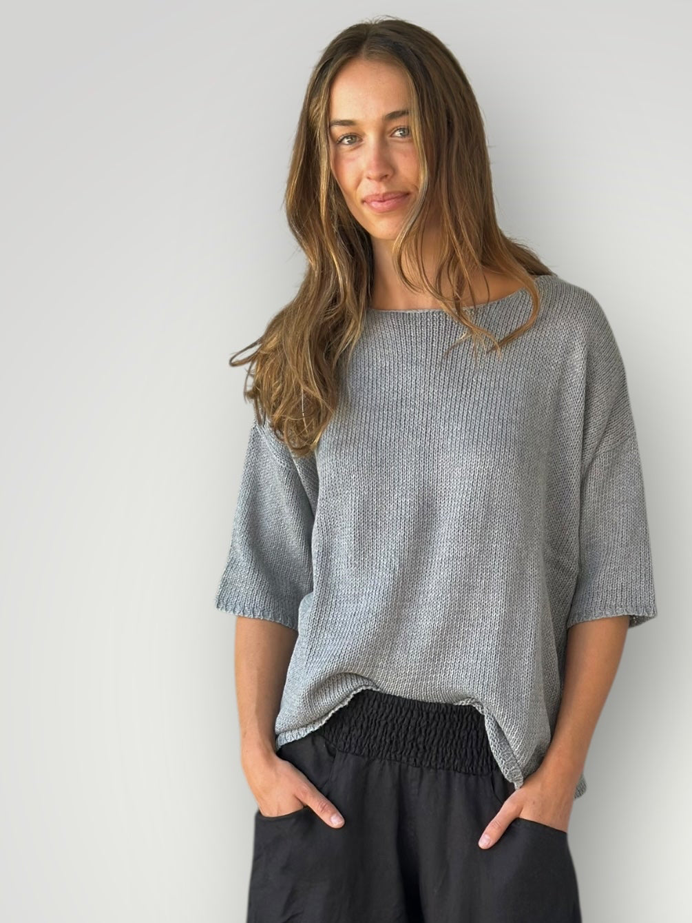 alex top - grey cotton knit Apparel