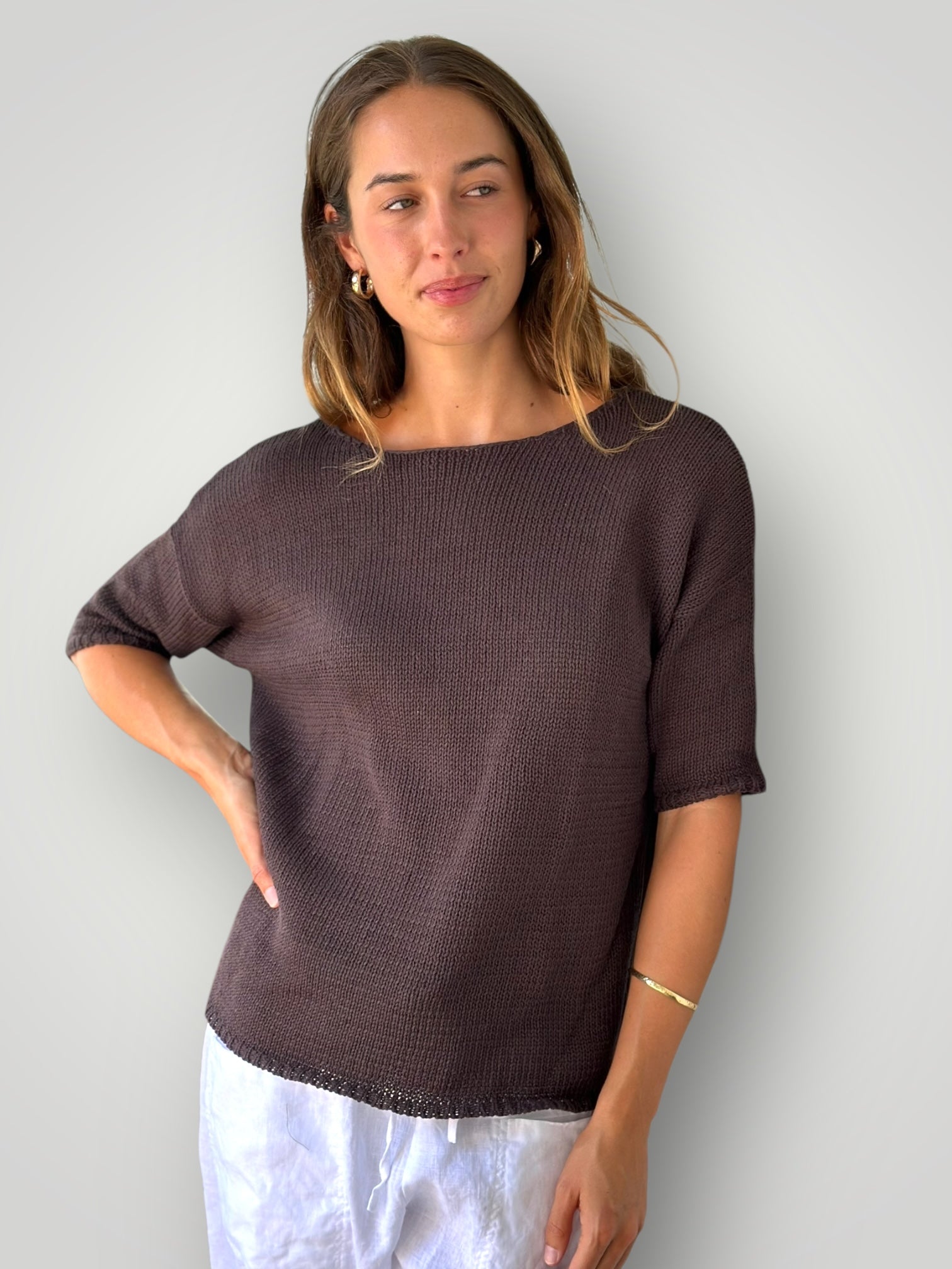 alex top- chocolate cotton knit Apparel