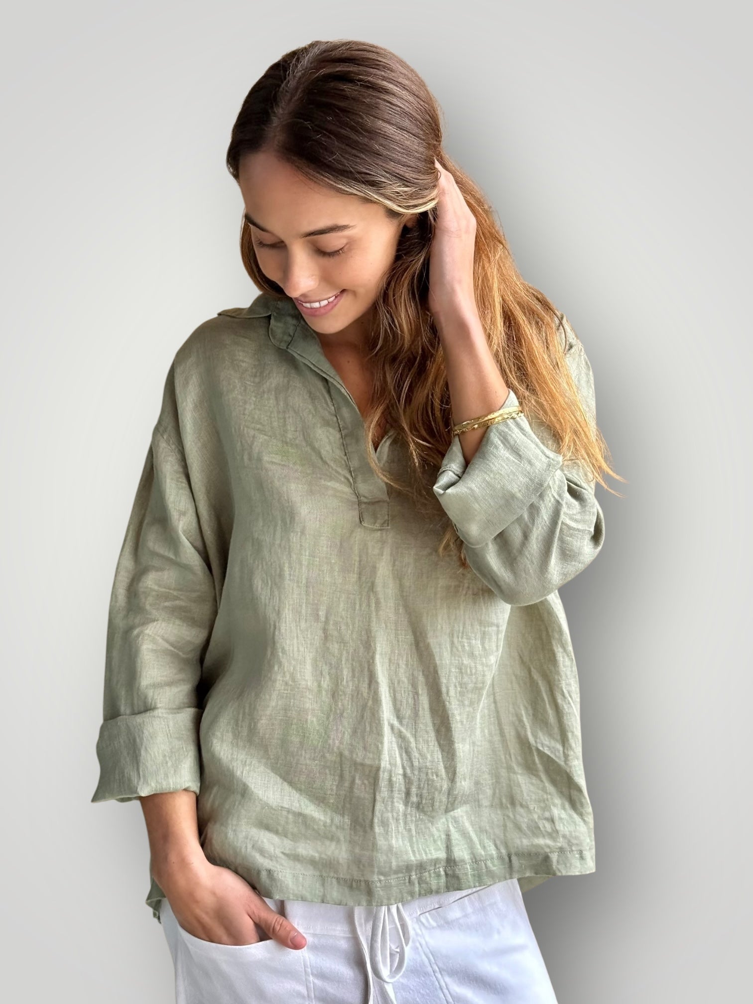 sybil top - sage linen Apparel