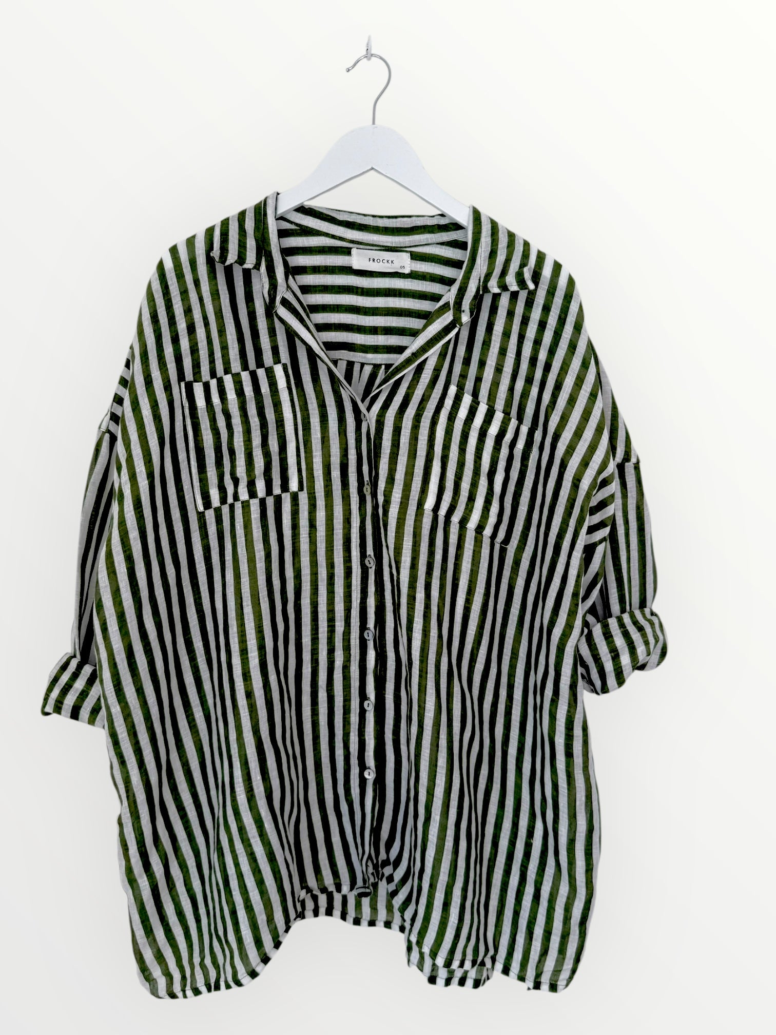 aiden boyfriend shirt -moss stripe linen Apparel