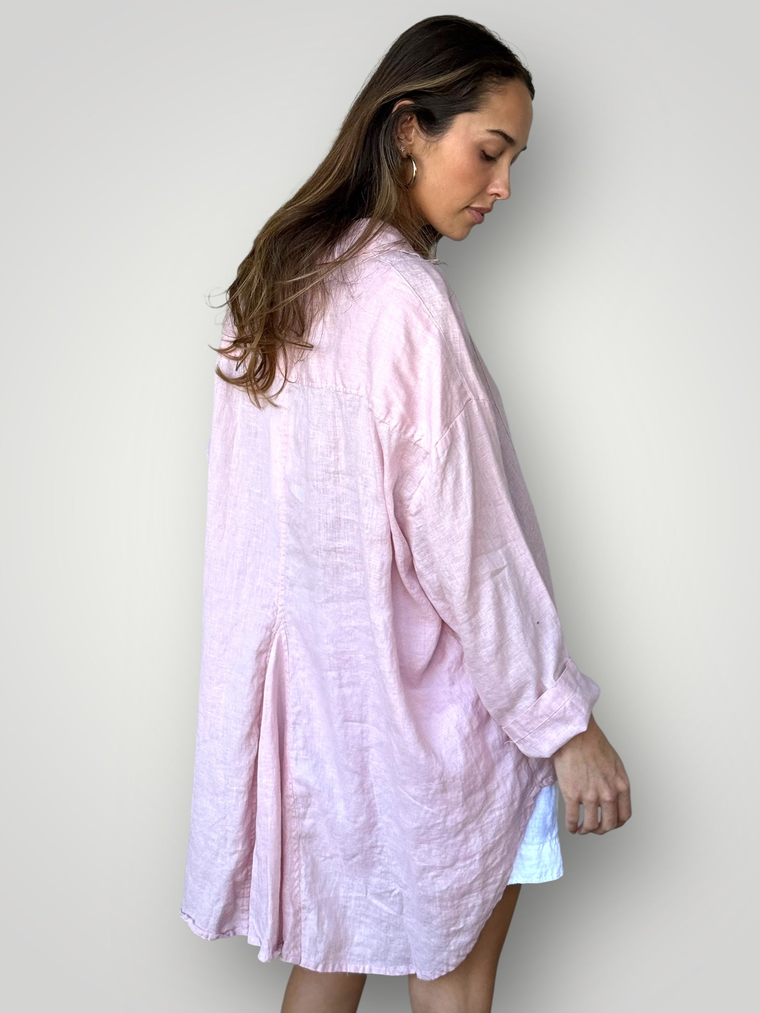 megan shirt - peony pink linen Apparel