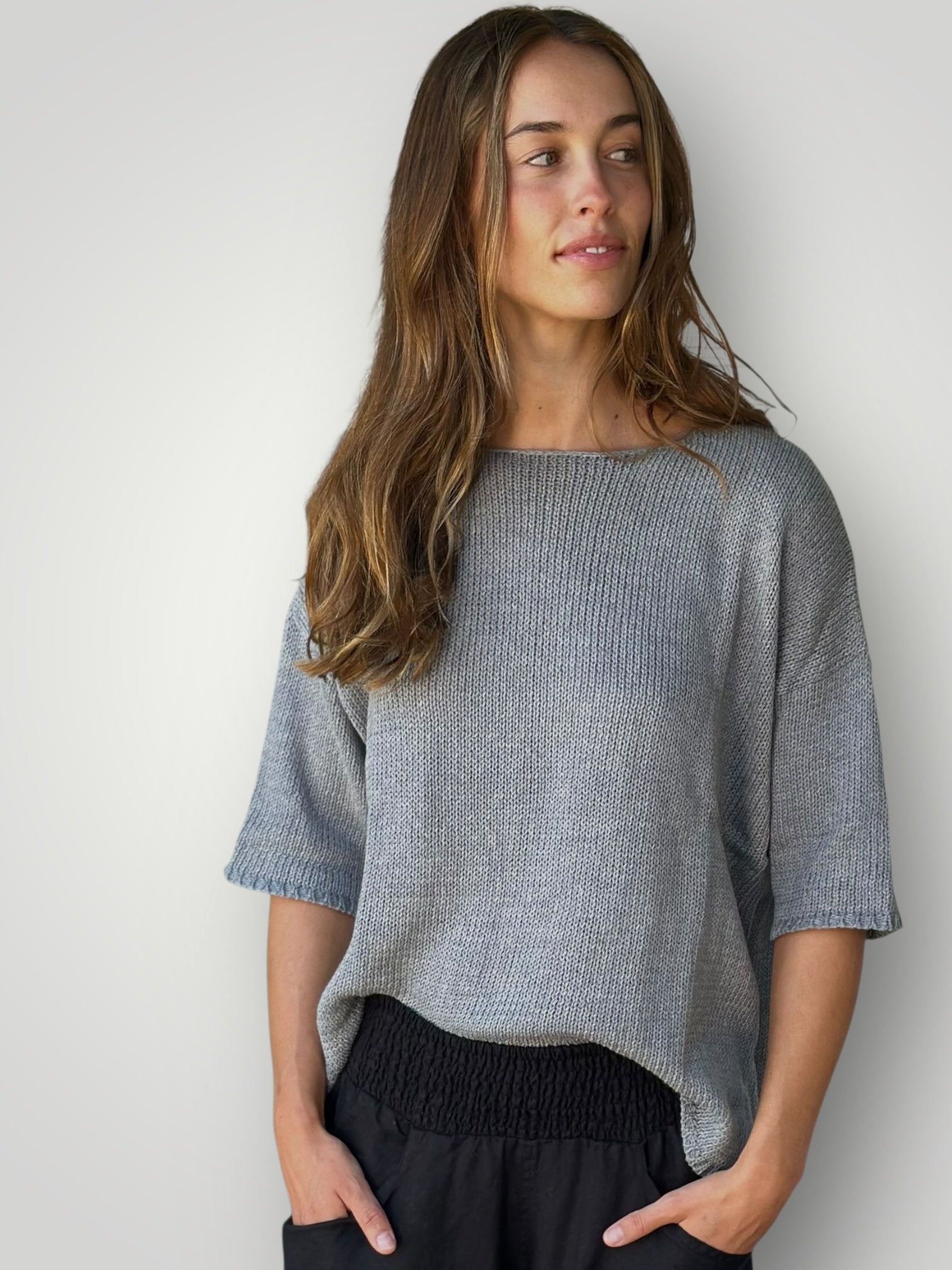 alex top - grey cotton knit Apparel