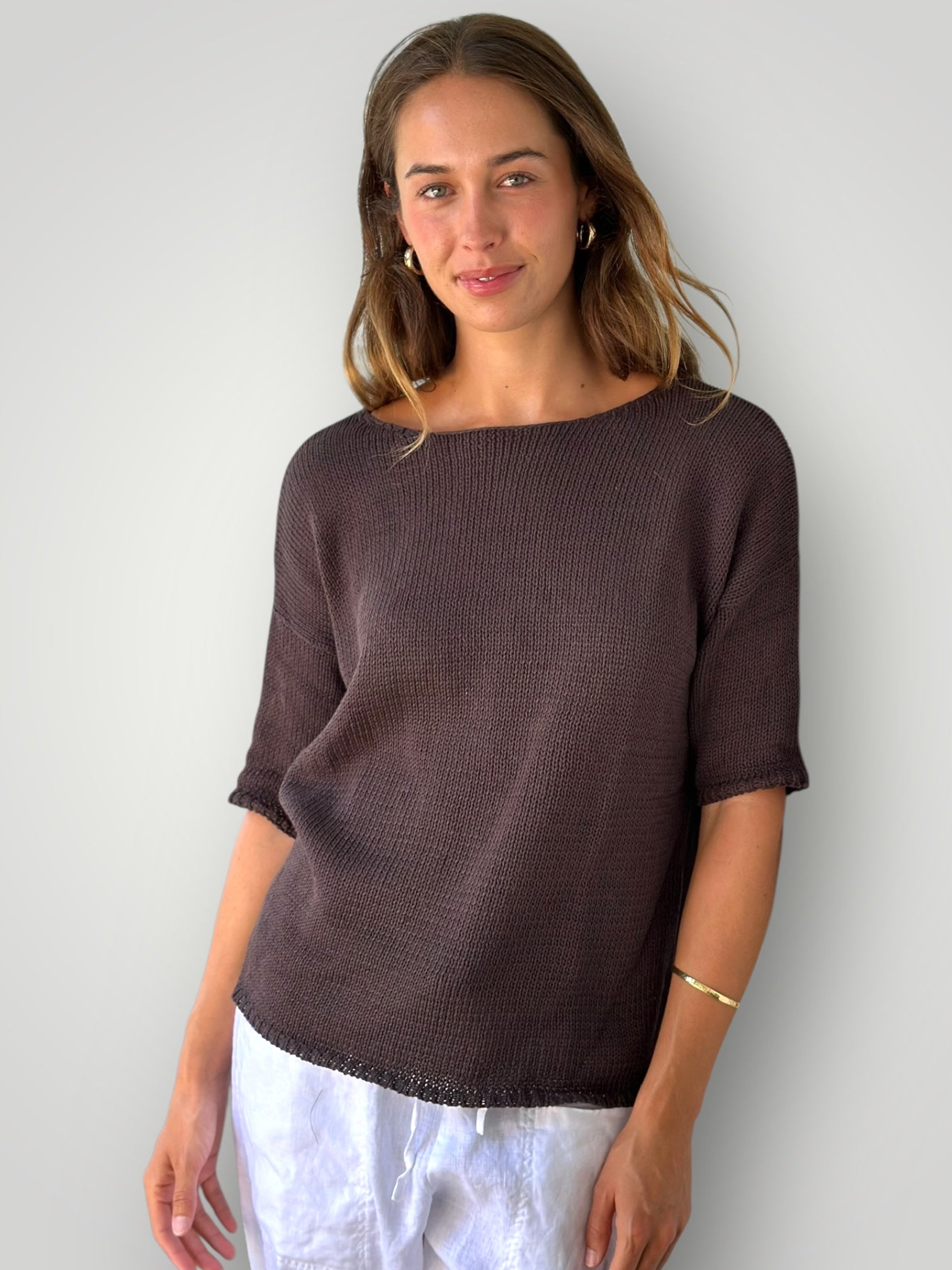 alex top- chocolate cotton knit Apparel
