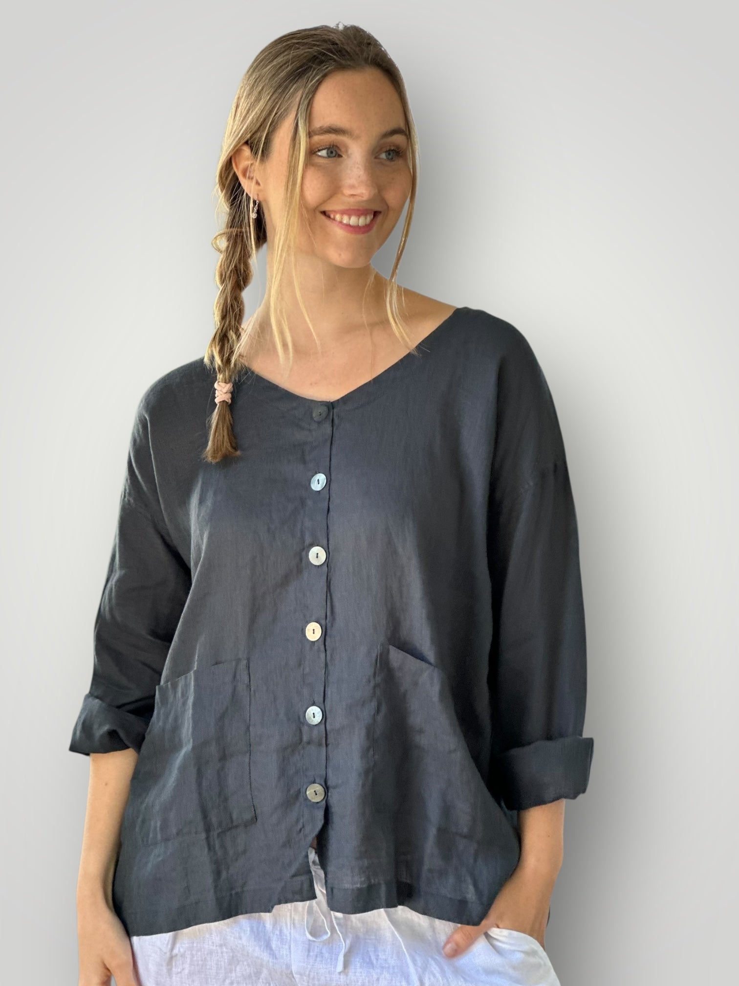 jamie jacket -charcoal linen Apparel