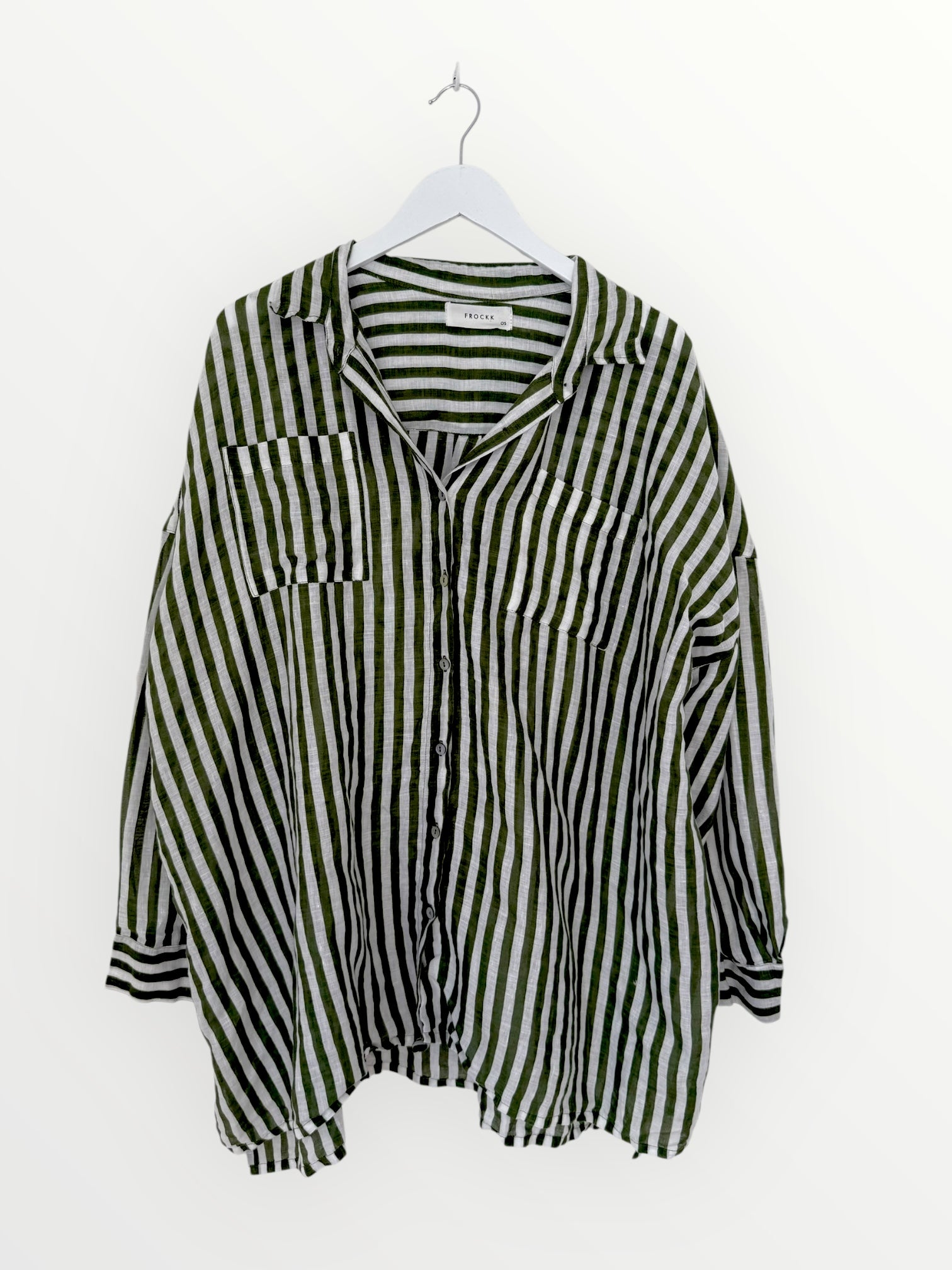 aiden boyfriend shirt -moss stripe linen