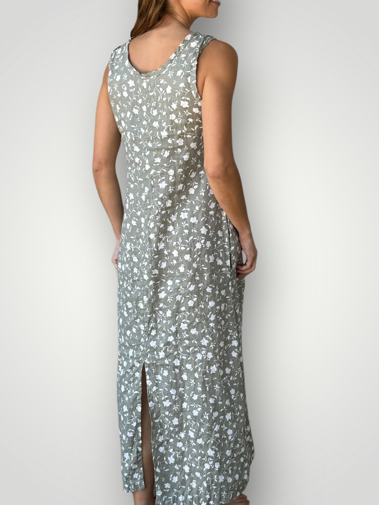imogen dress-sage floral linen