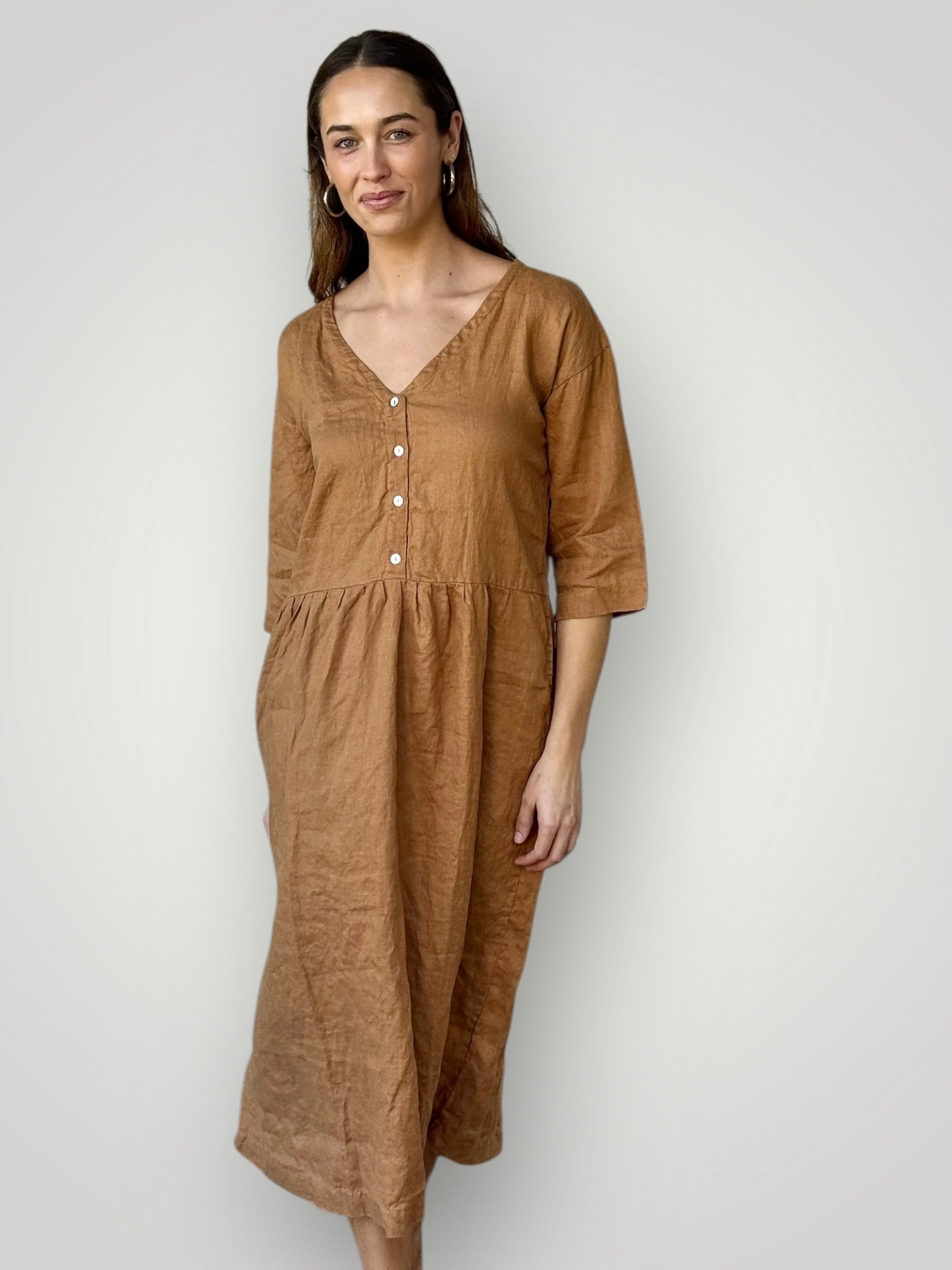 heidi dress - caramel linen Apparel