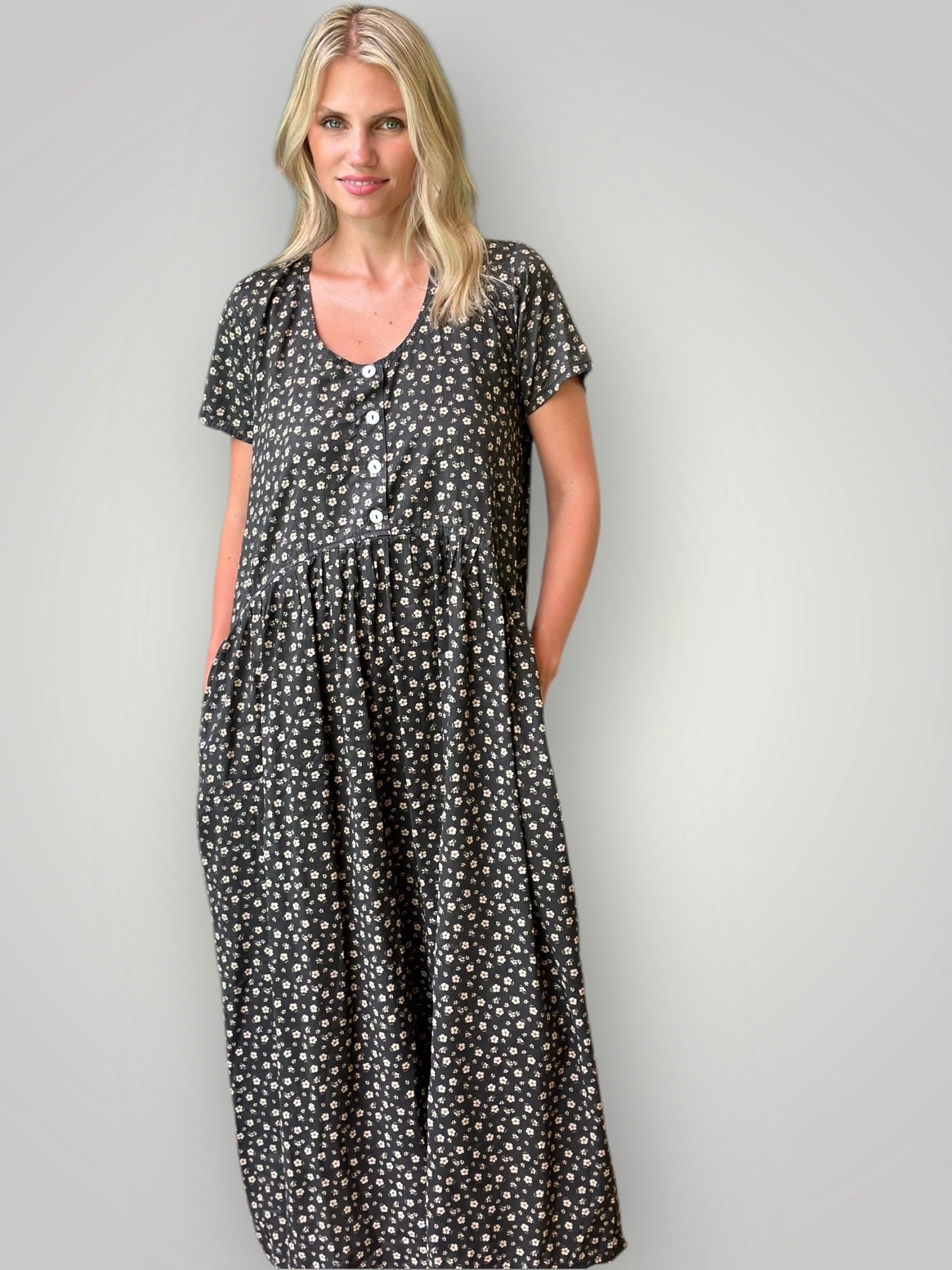 audrey dress - small charcoal flower cotton Apparel