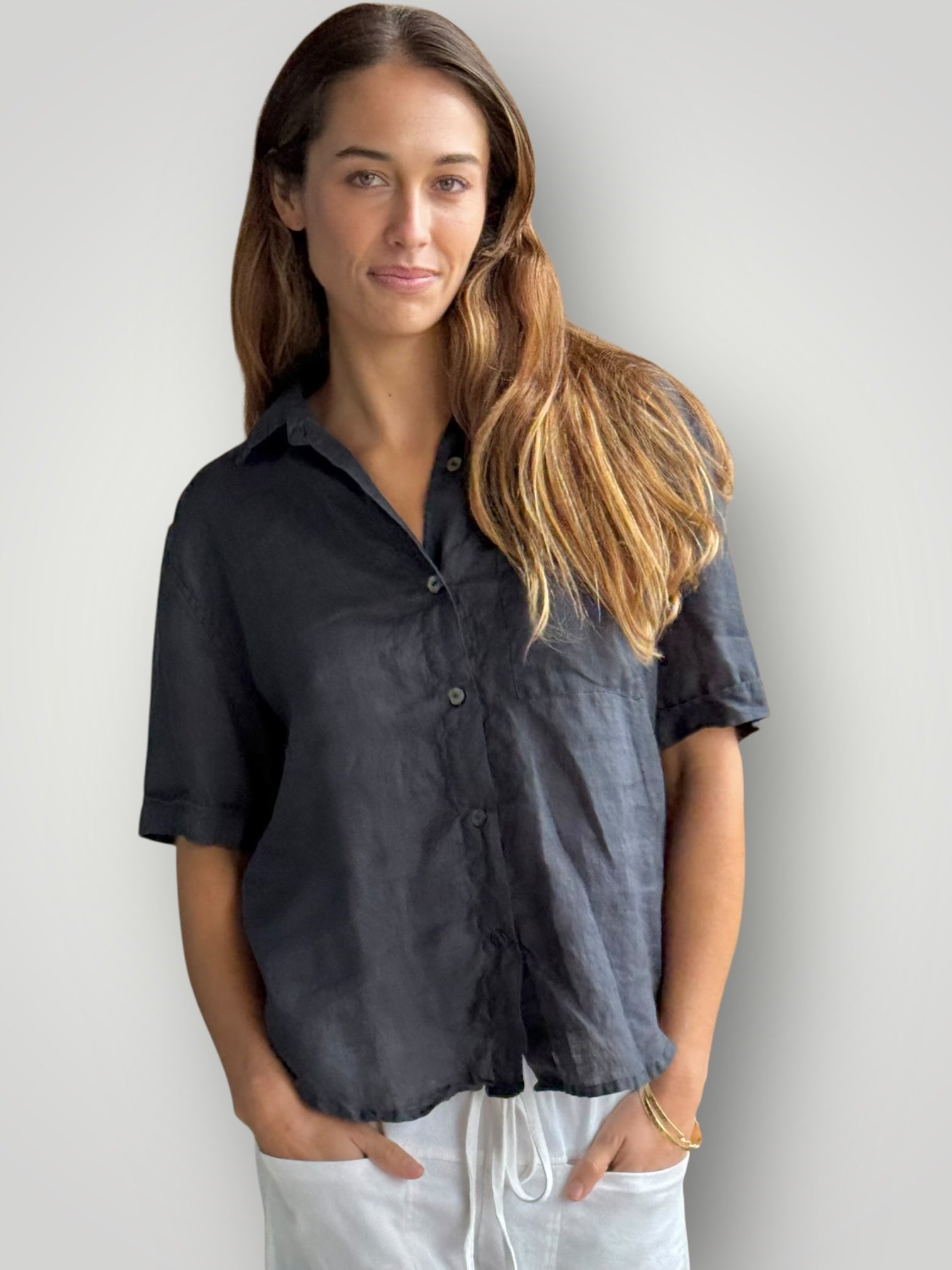 erin shirt-charcoal linen Apparel