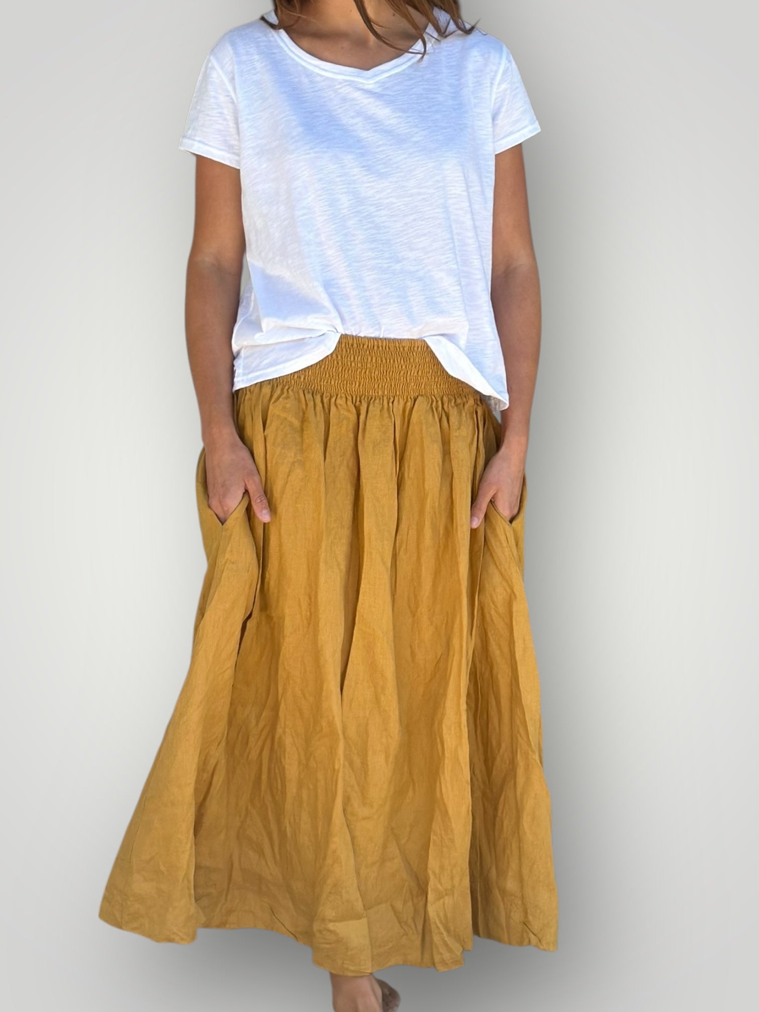 lulu skirt-turmeric linen Apparel
