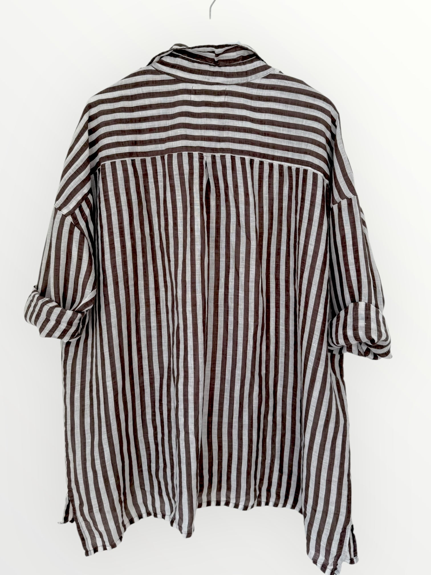 aiden boyfriend shirt -soil stripe linen