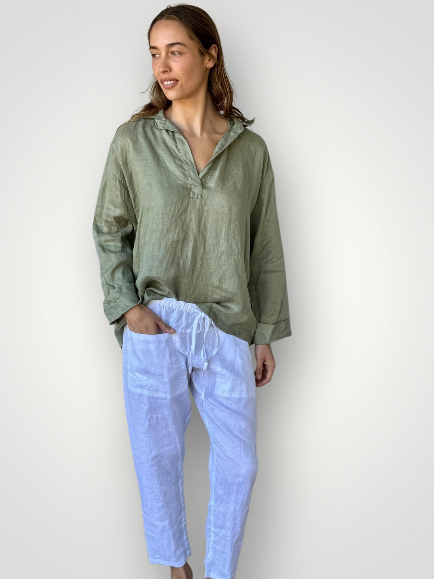 sybil top - sage linen Apparel