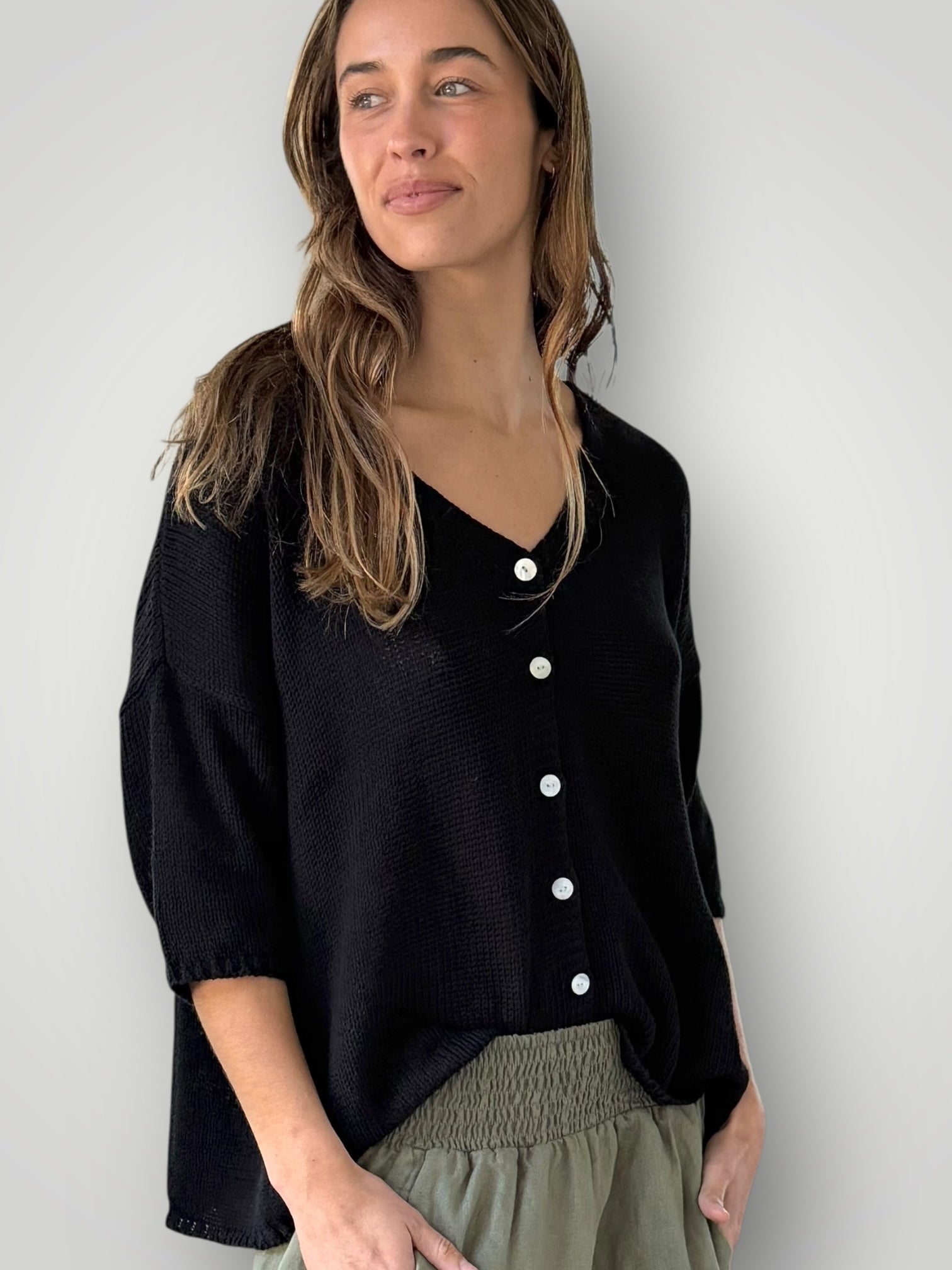 alex cardi-black cotton knit