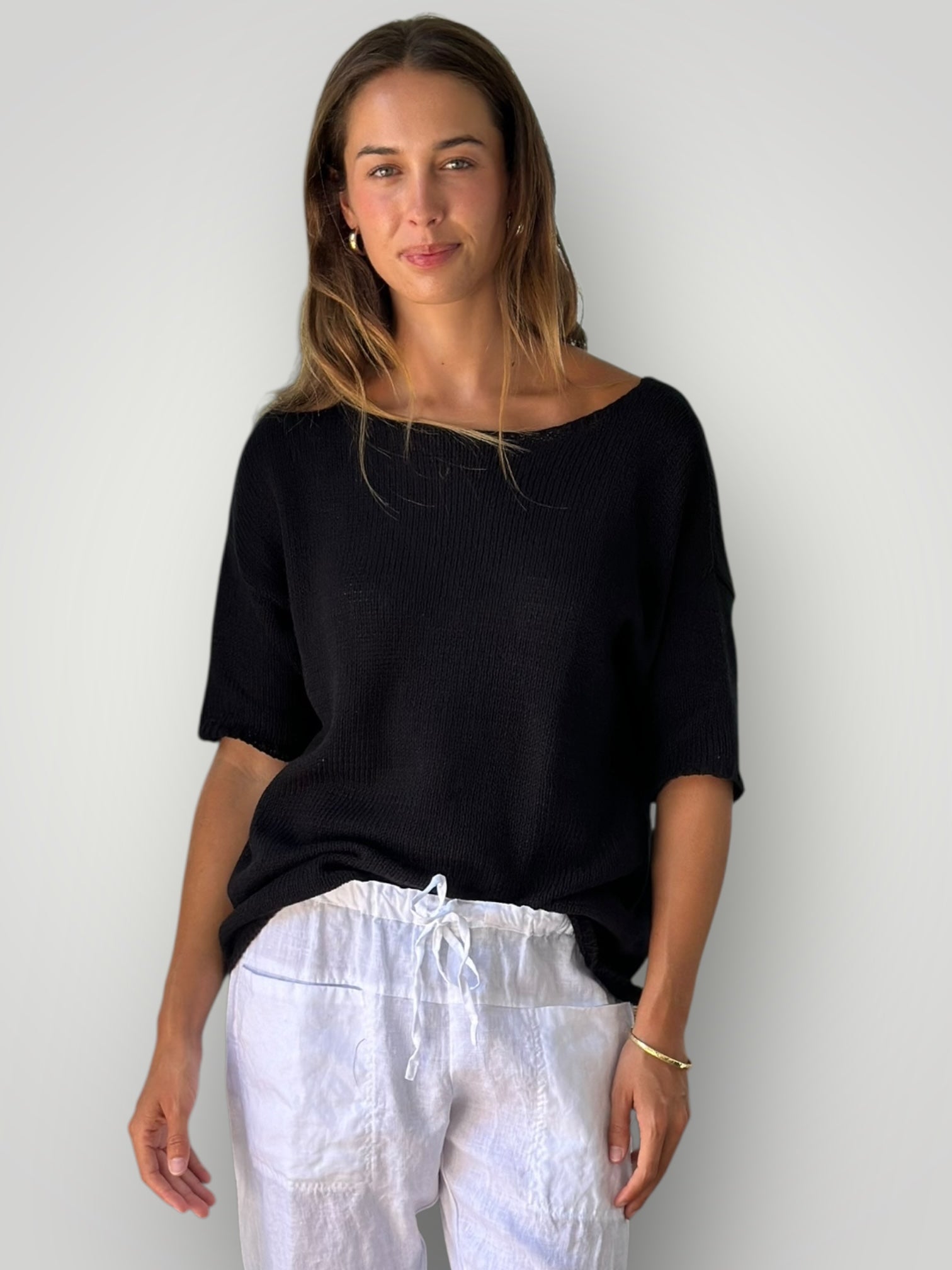 alex top-black cotton knit Apparel