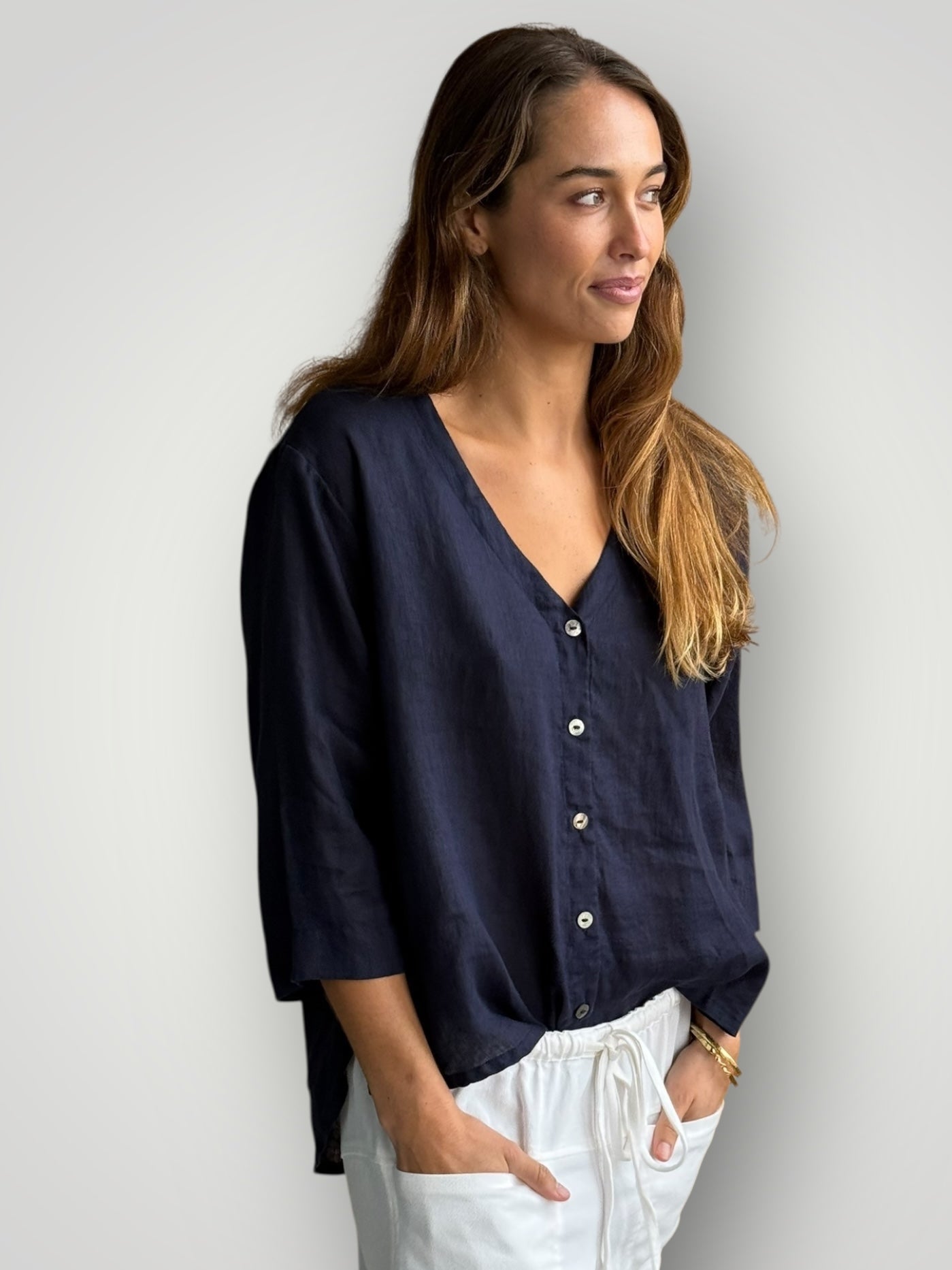 raine shirt - navy linen