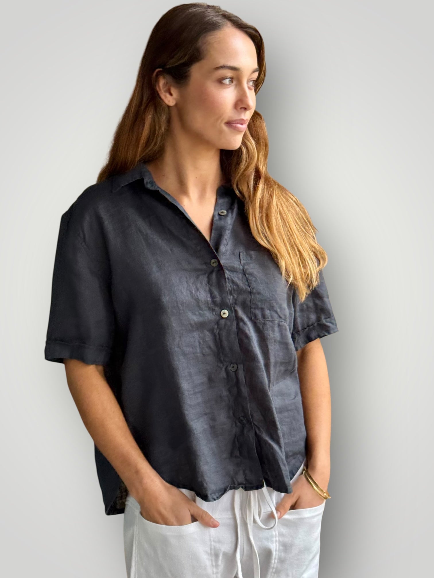 erin shirt-charcoal linen Apparel