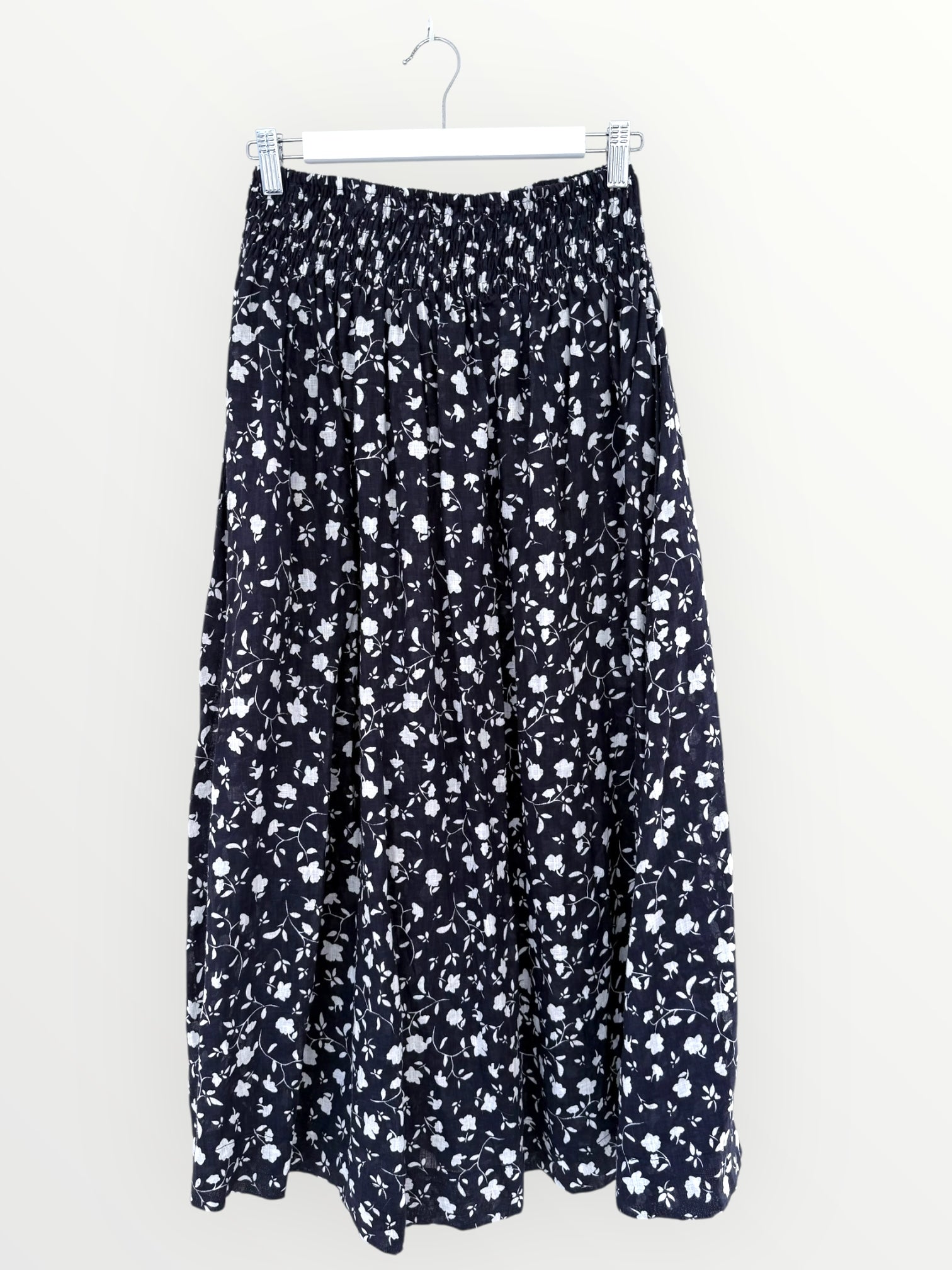 lulu skirt - navy flora linen