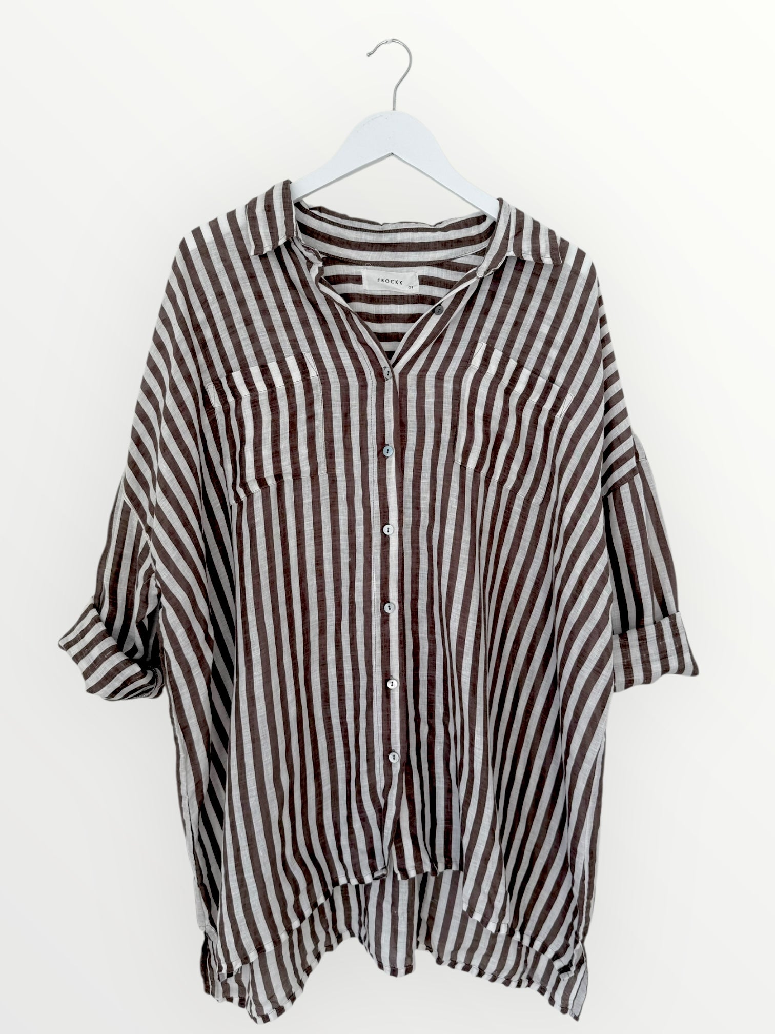 aiden boyfriend shirt -soil stripe linen