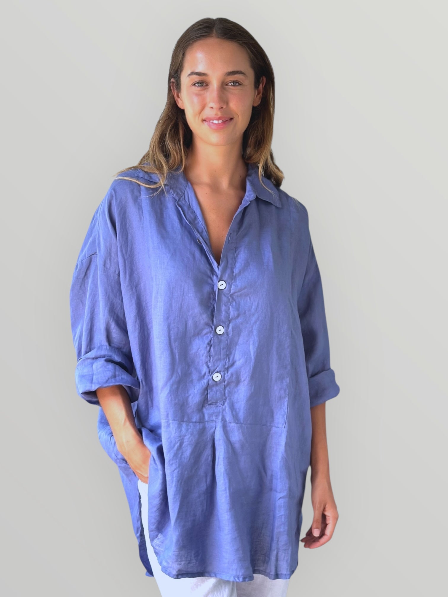 megan shirt - cornflower linen Apparel