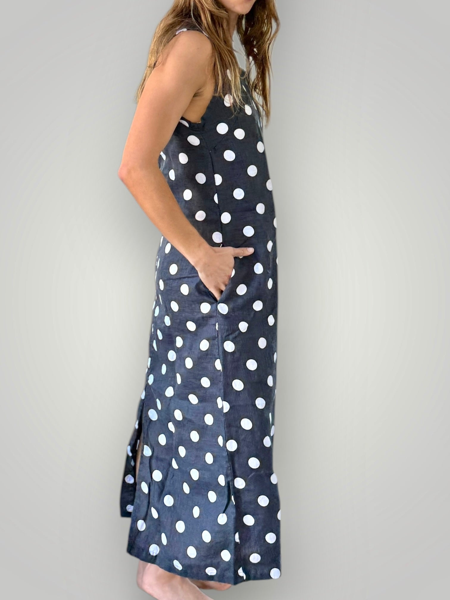 imogen dress-charcoal spot linen