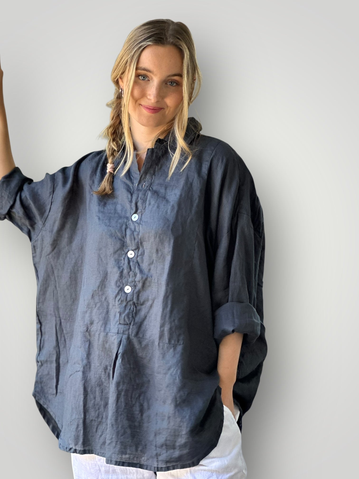 megan shirt-charcoal linen Apparel