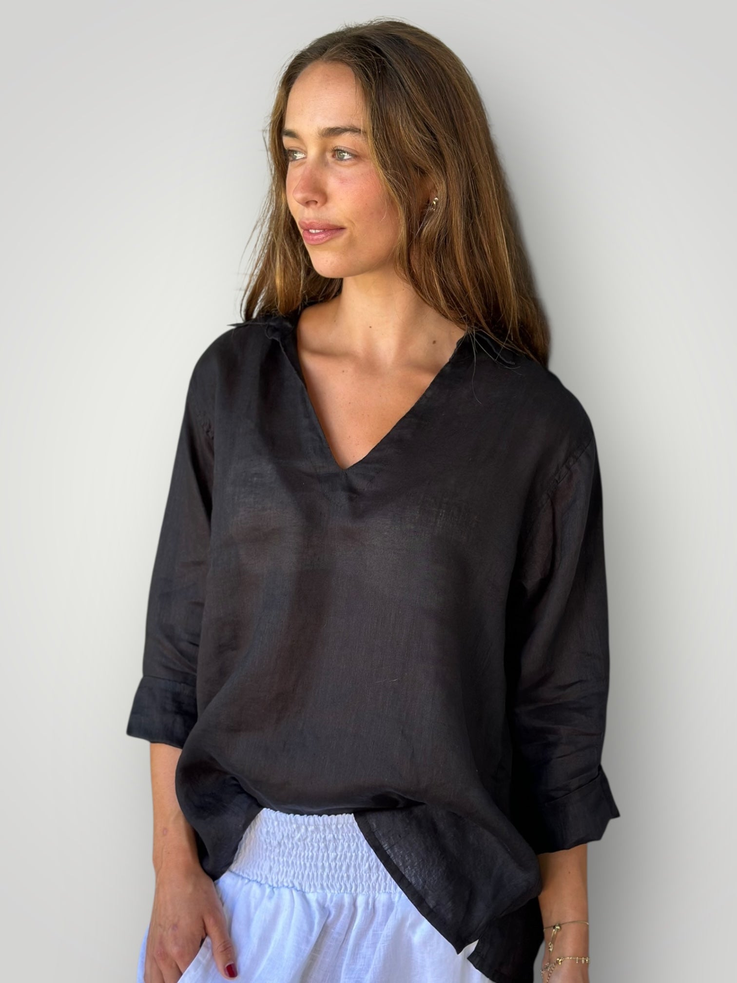 bianca top - black linen Apparel