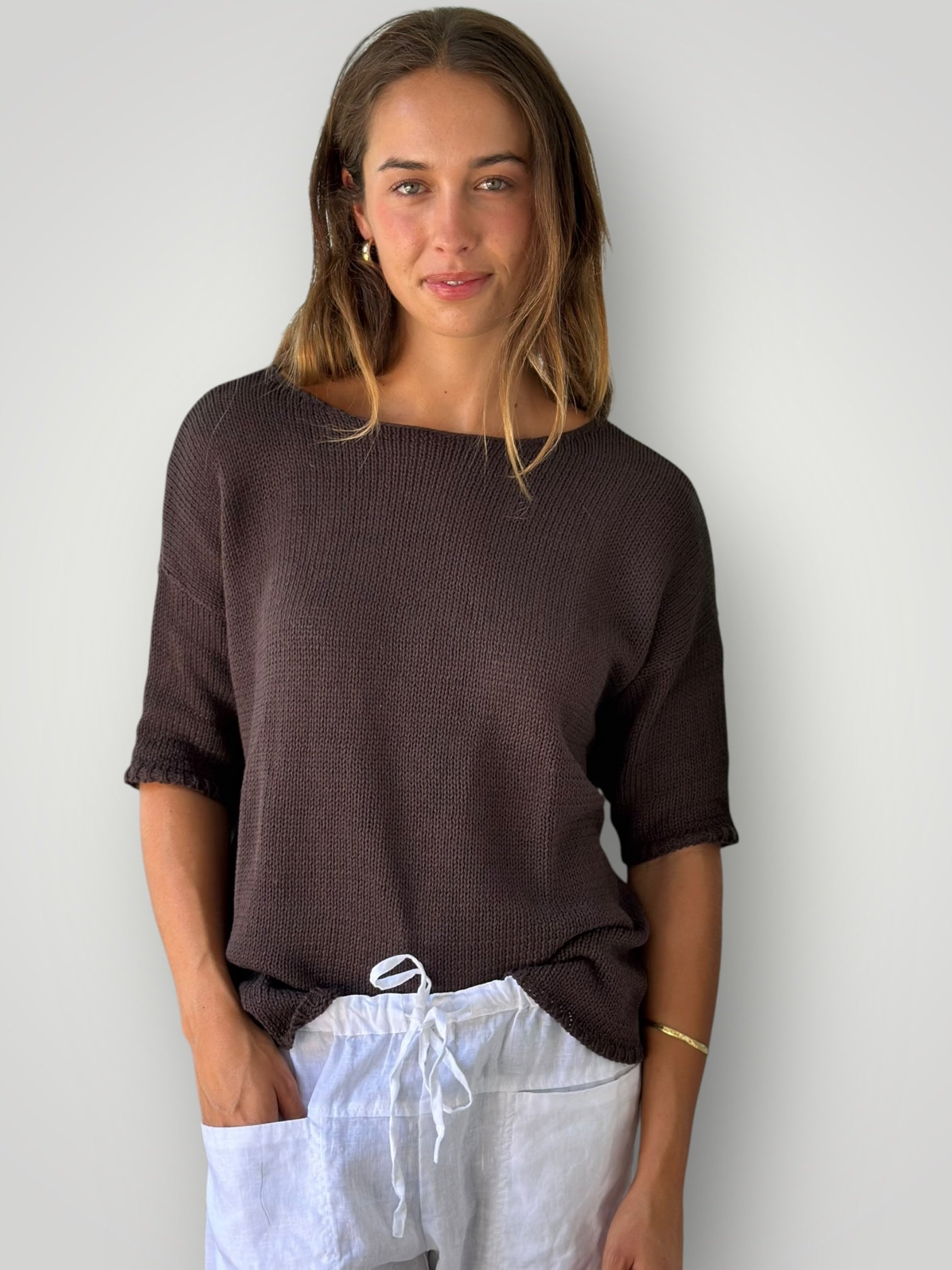 alex top- chocolate cotton knit Apparel