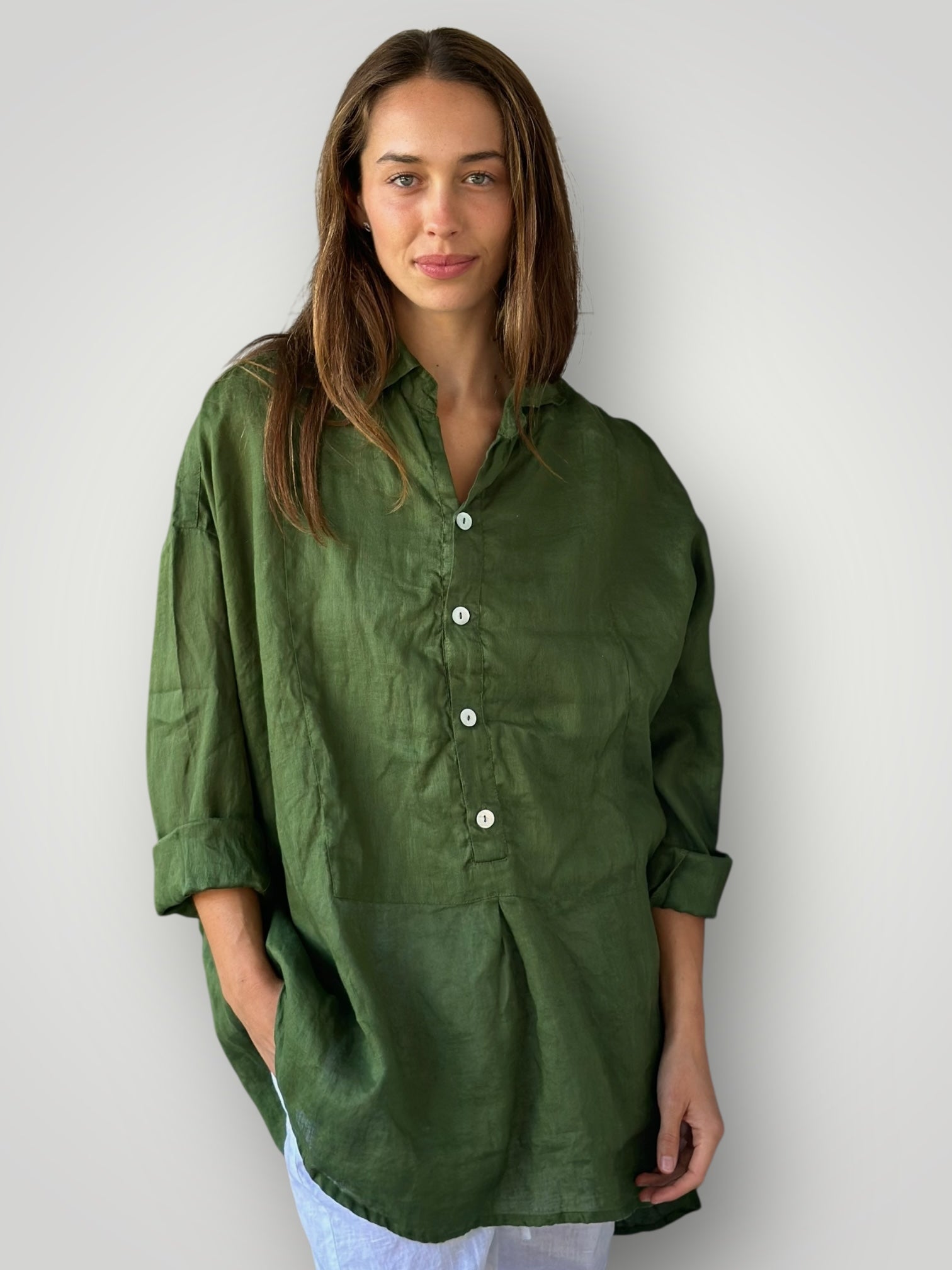 megan shirt - moss linen Apparel