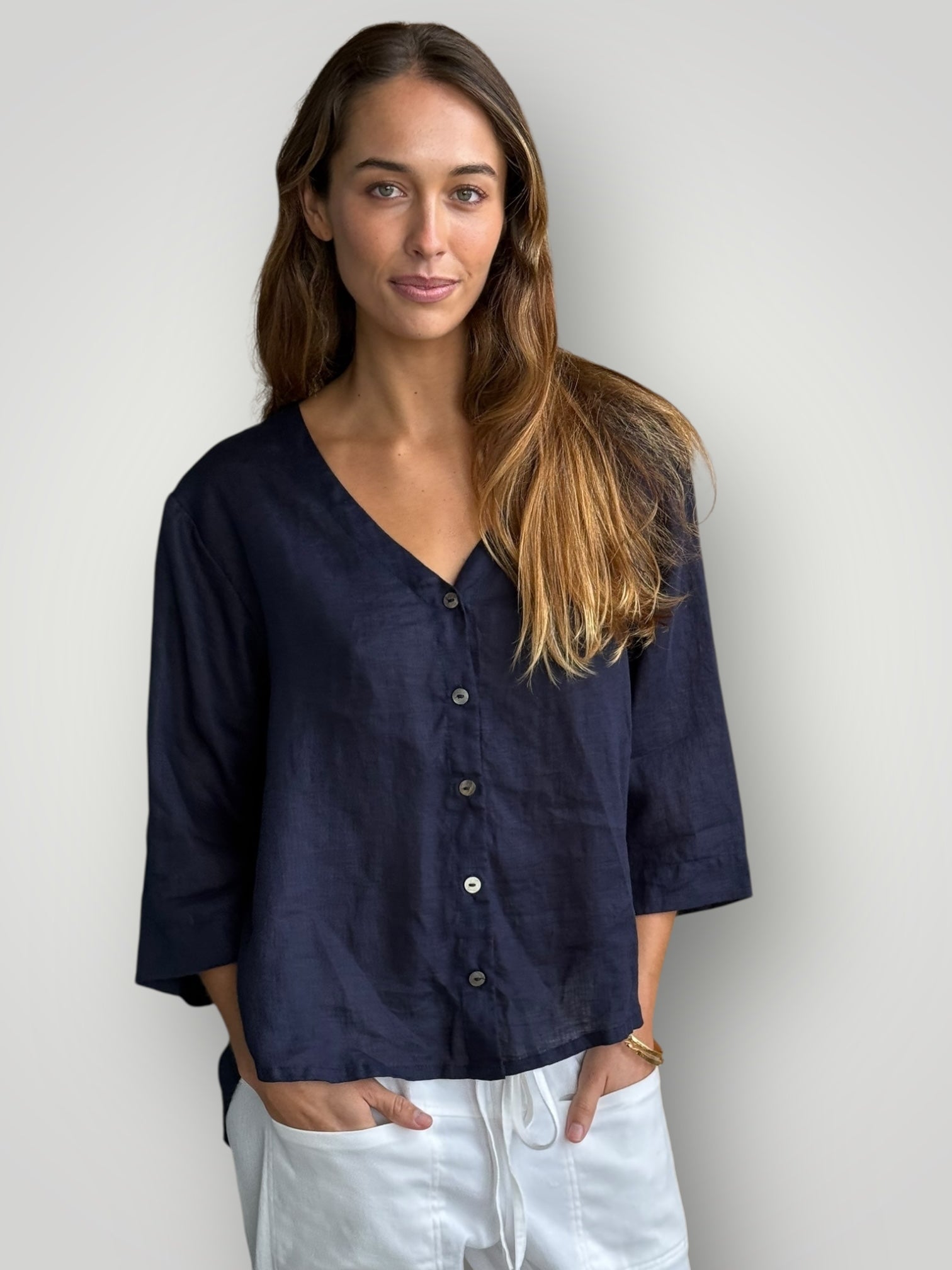 raine shirt - navy linen