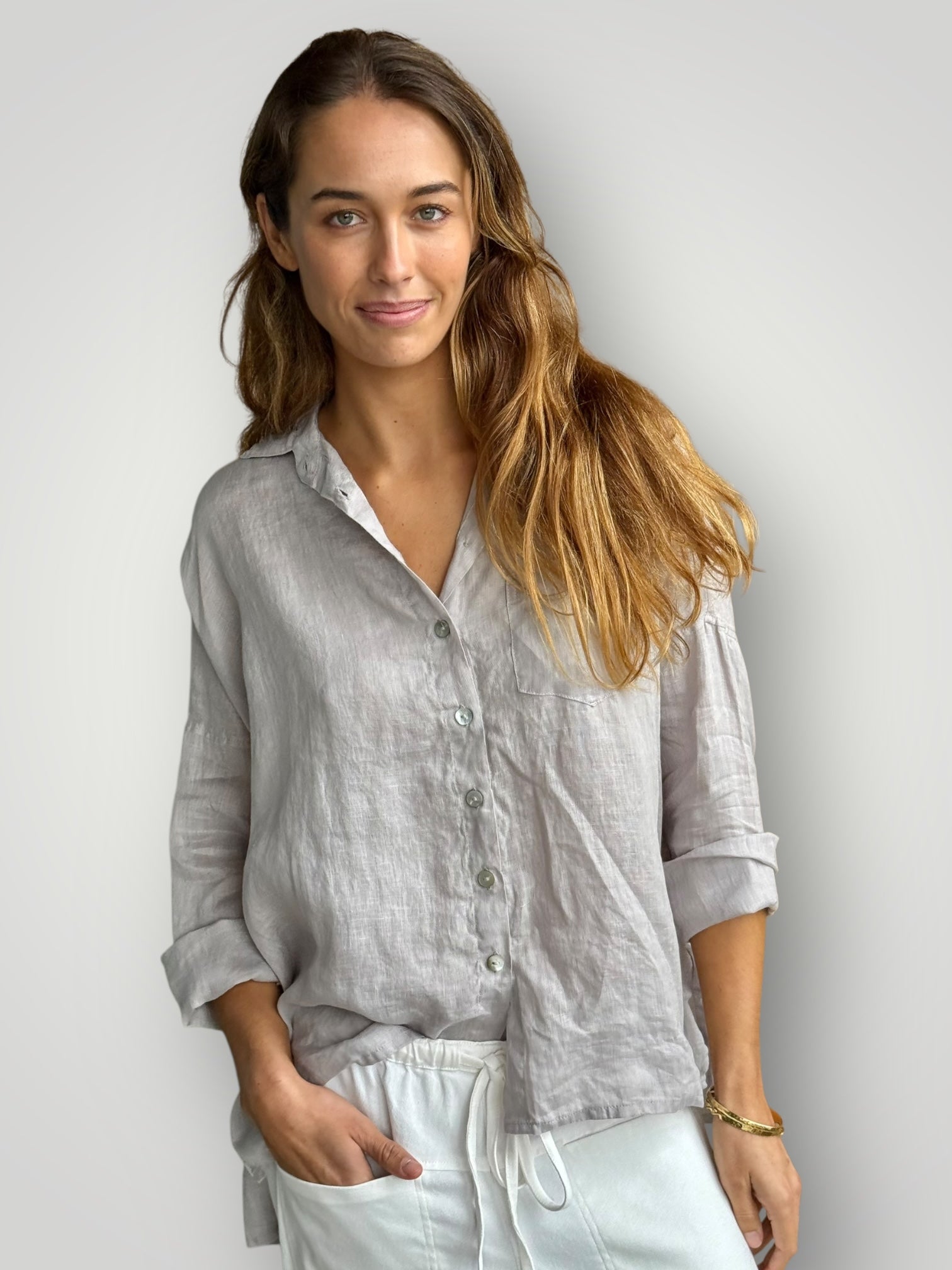rosie shirt - pewter linen Apparel