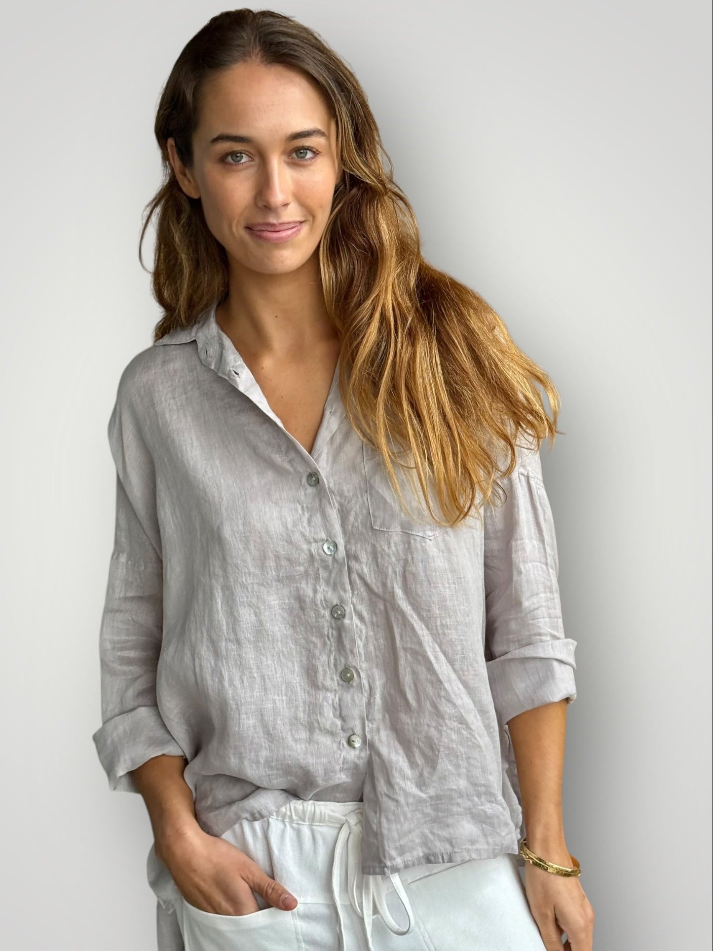 rosie shirt - pewter linen Apparel