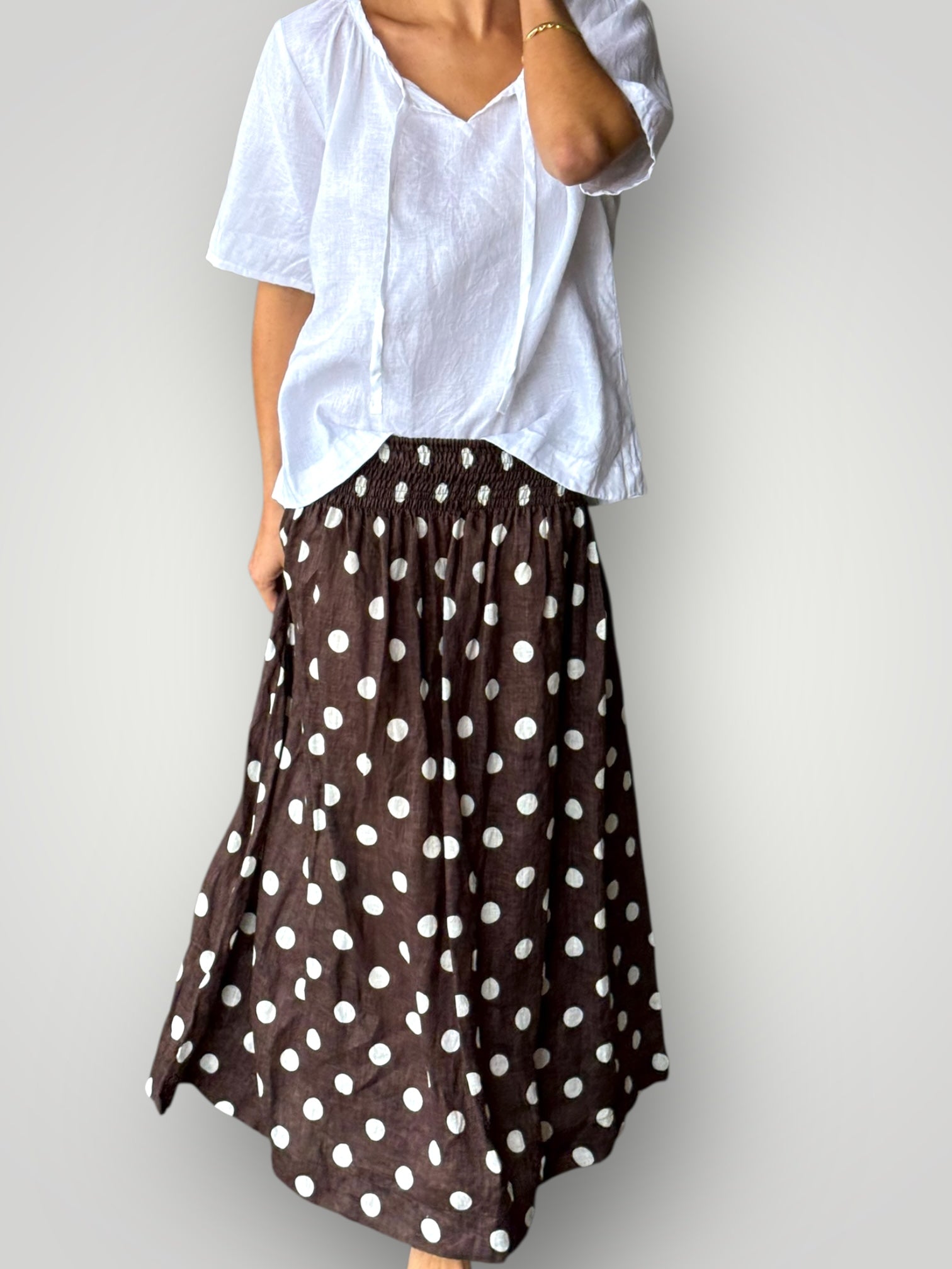 lulu skirt-chocolate spot linen