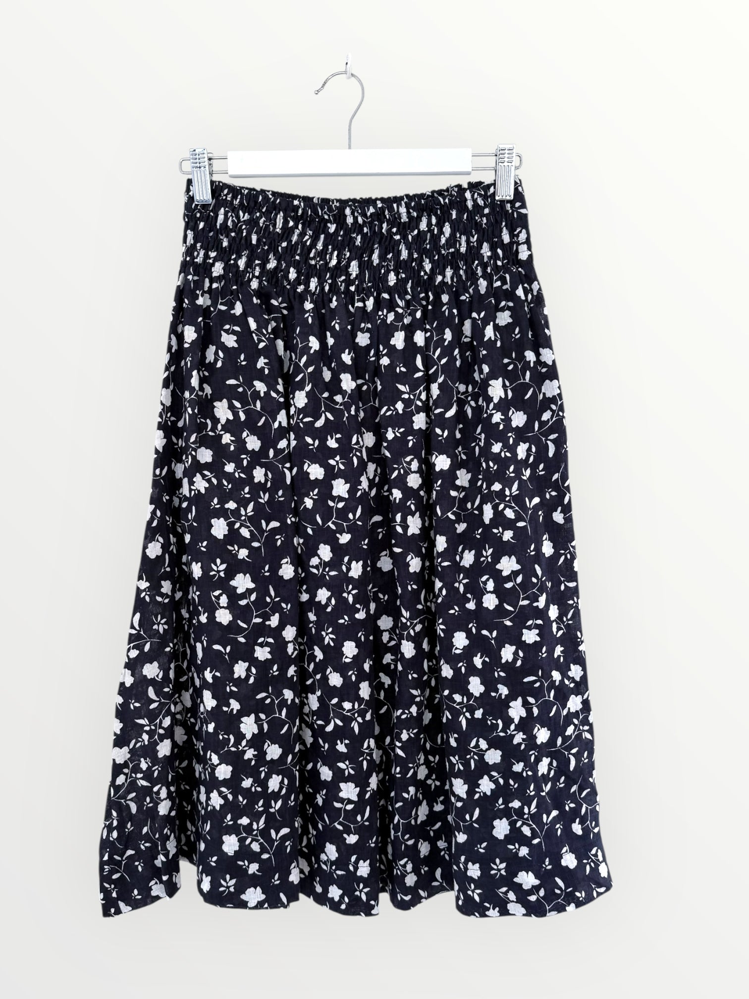 lola skirt - navy flora linen