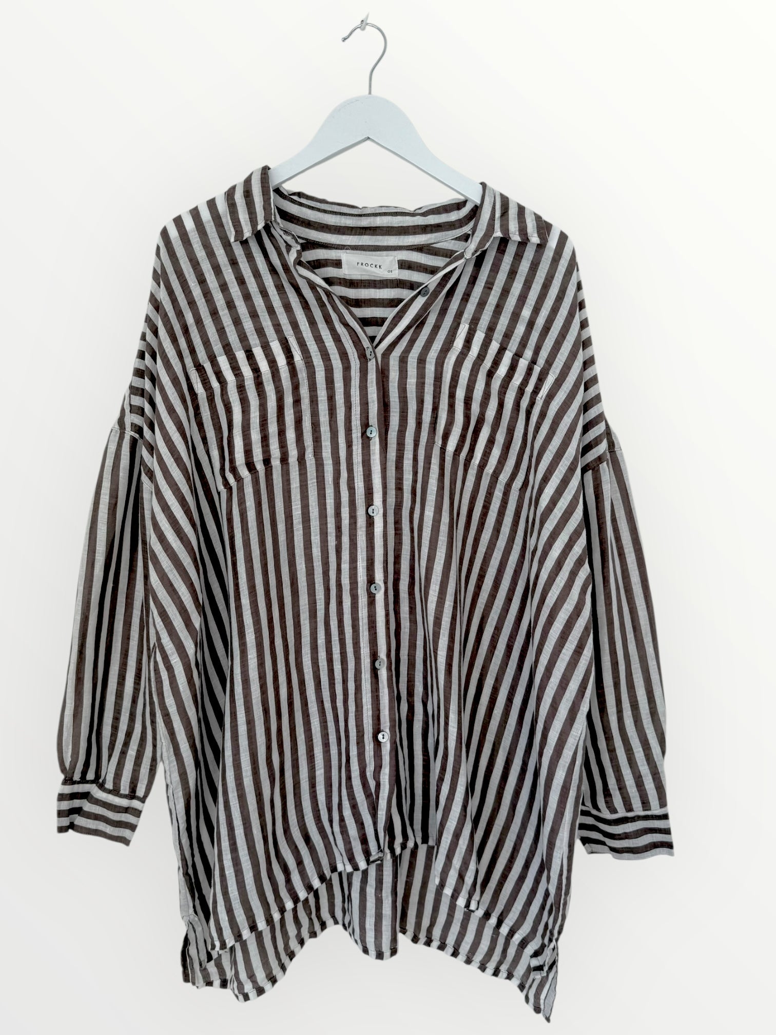 aiden boyfriend shirt -soil stripe linen