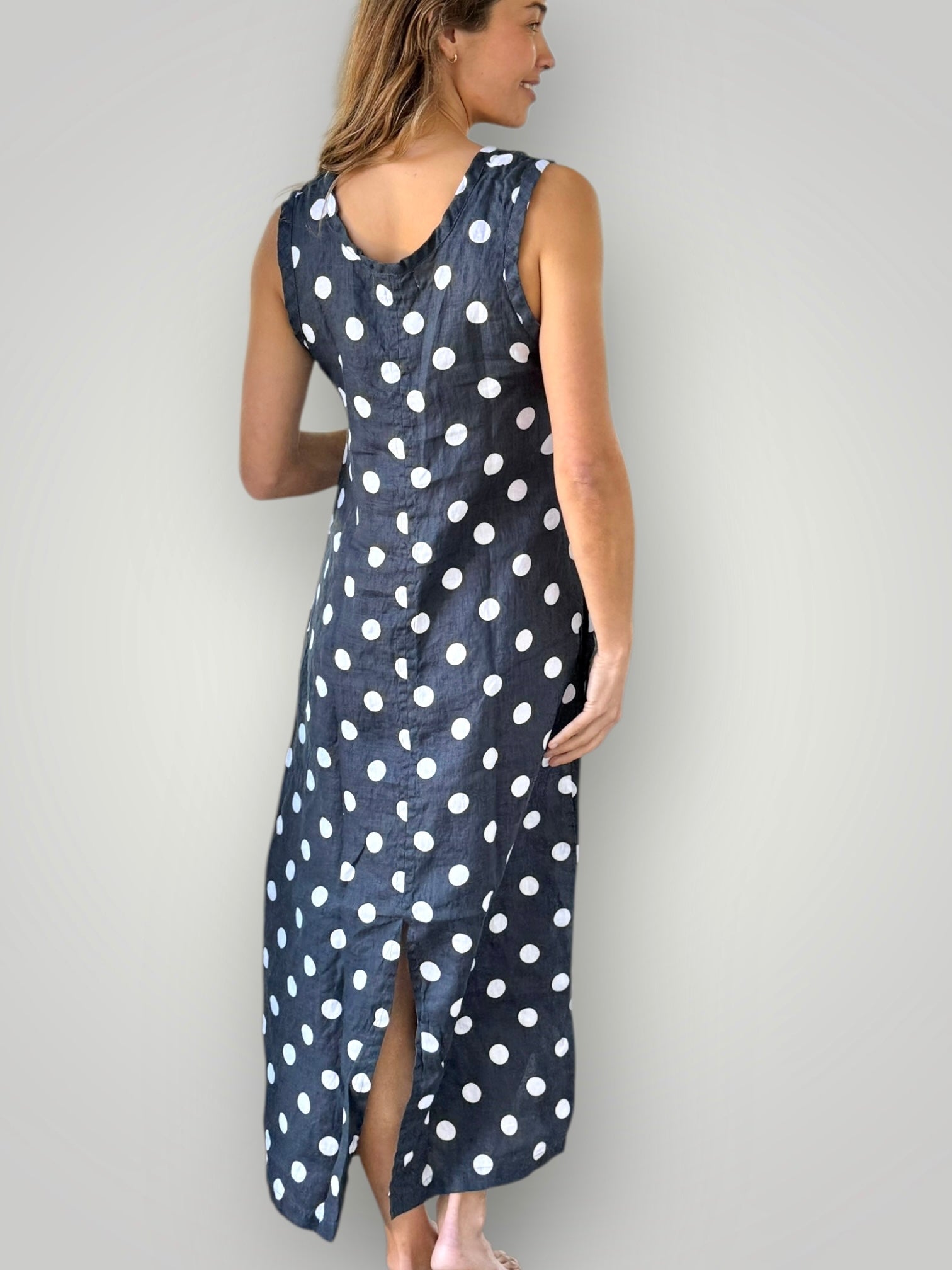 imogen dress-charcoal spot linen