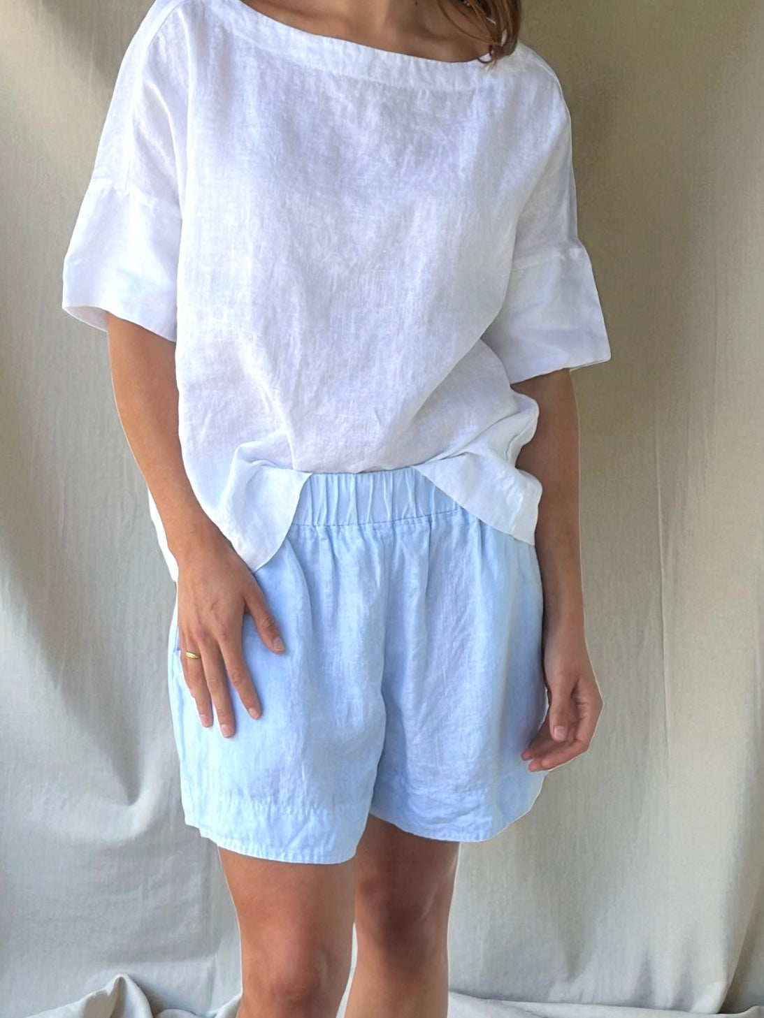 abbey short - soft blue linen Apparel