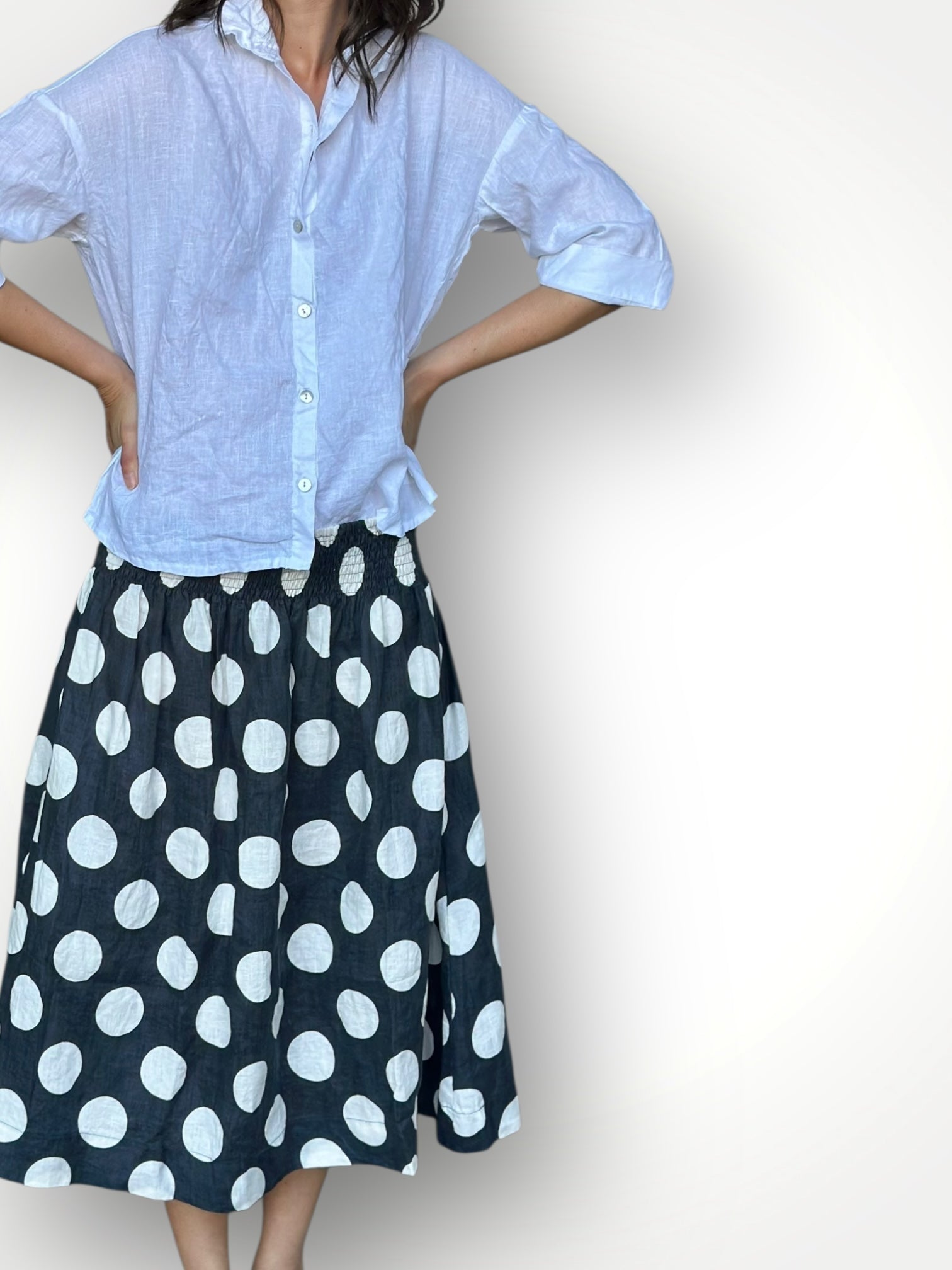lola skirt - big charcoal spot linen Apparel