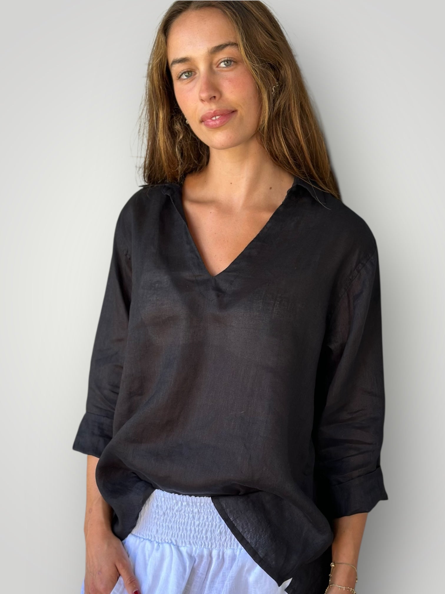 bianca top - black linen Apparel