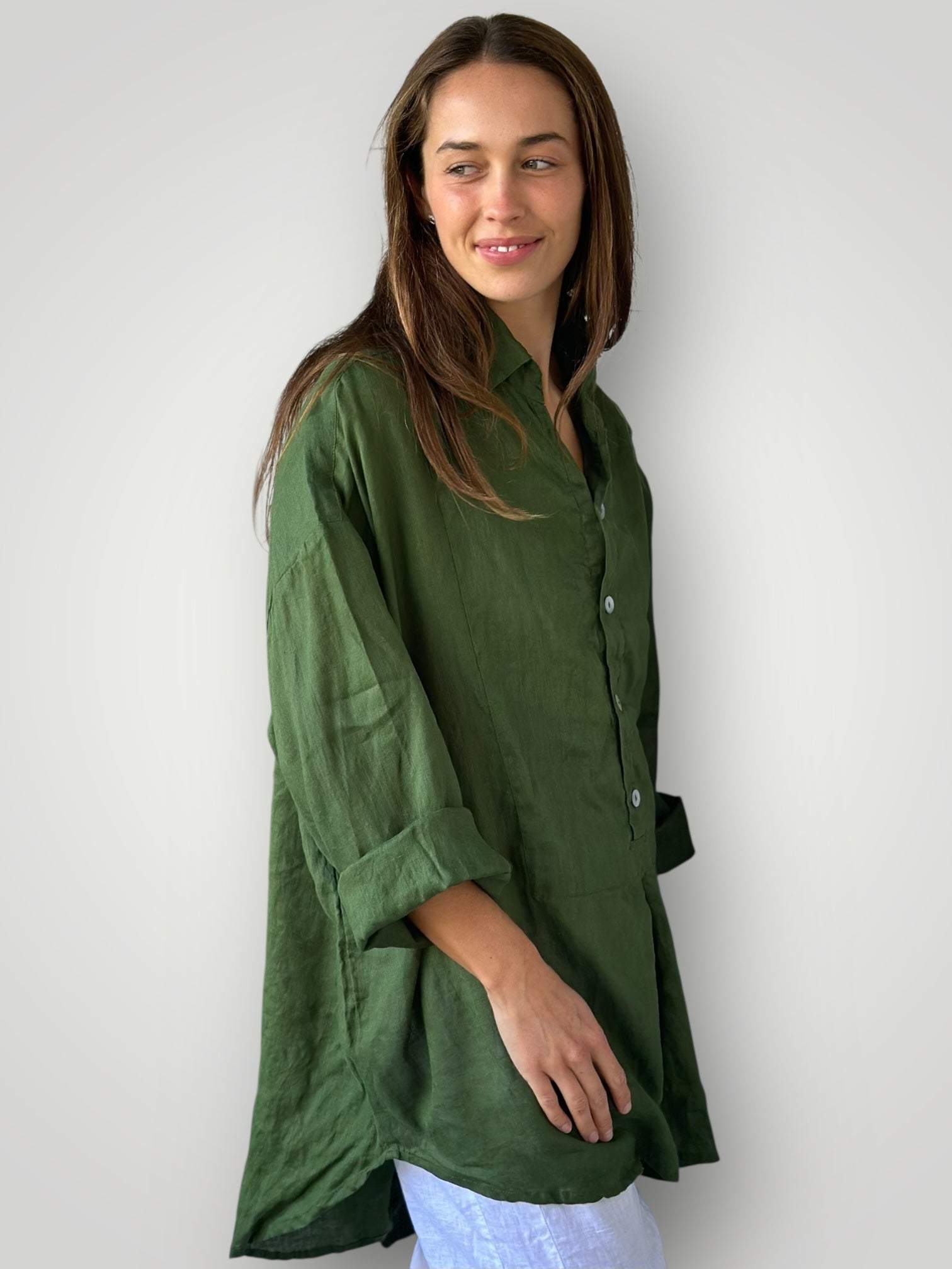 megan shirt - moss linen Apparel