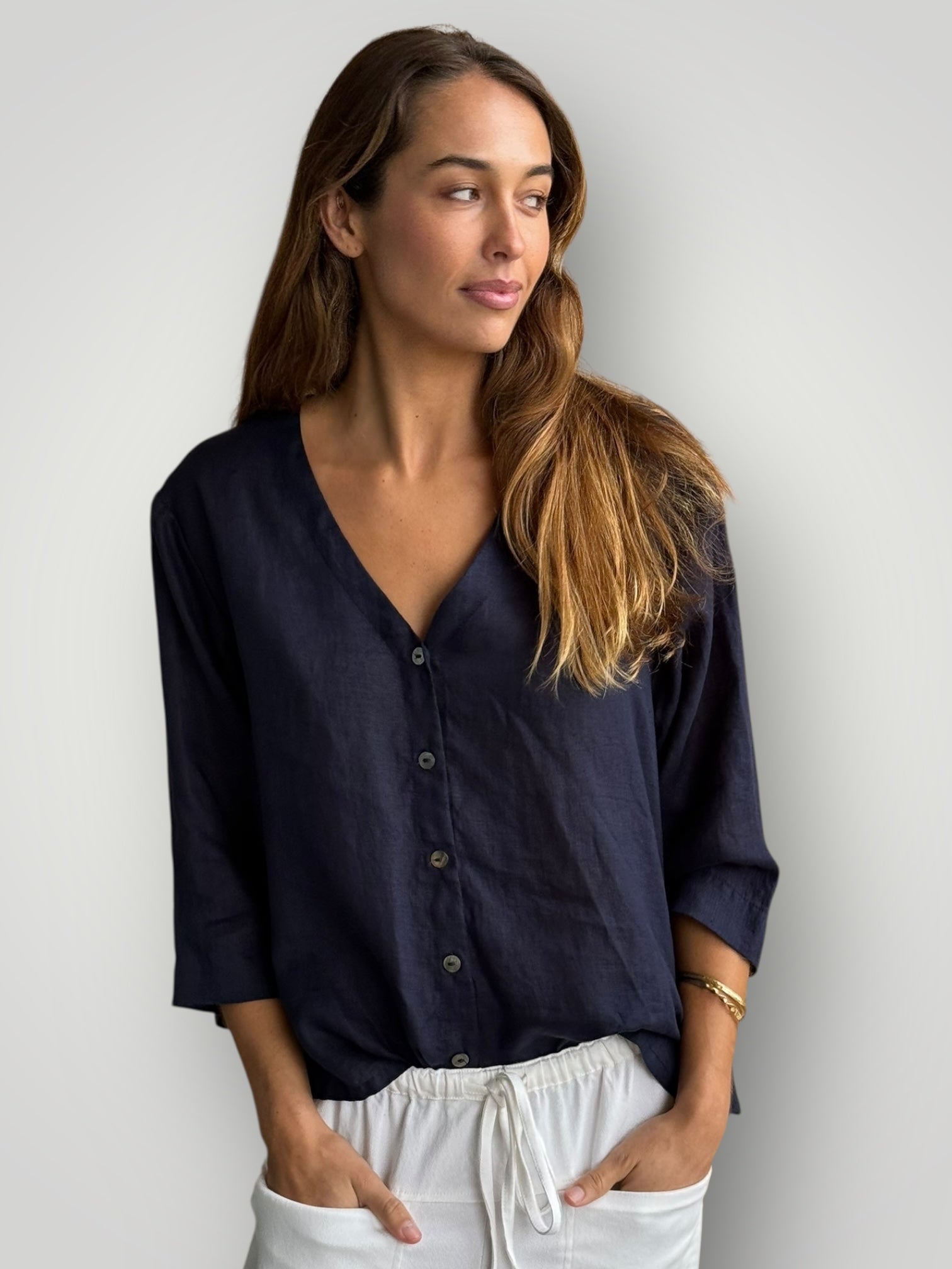 raine shirt - navy linen