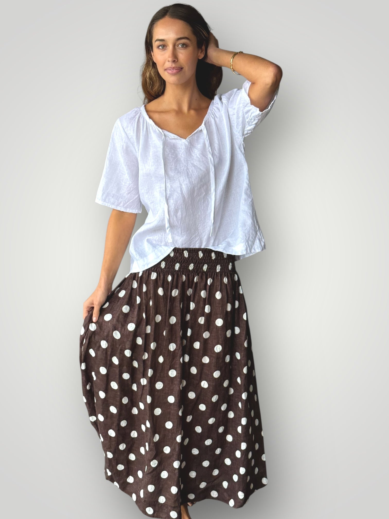 lulu skirt-chocolate spot linen