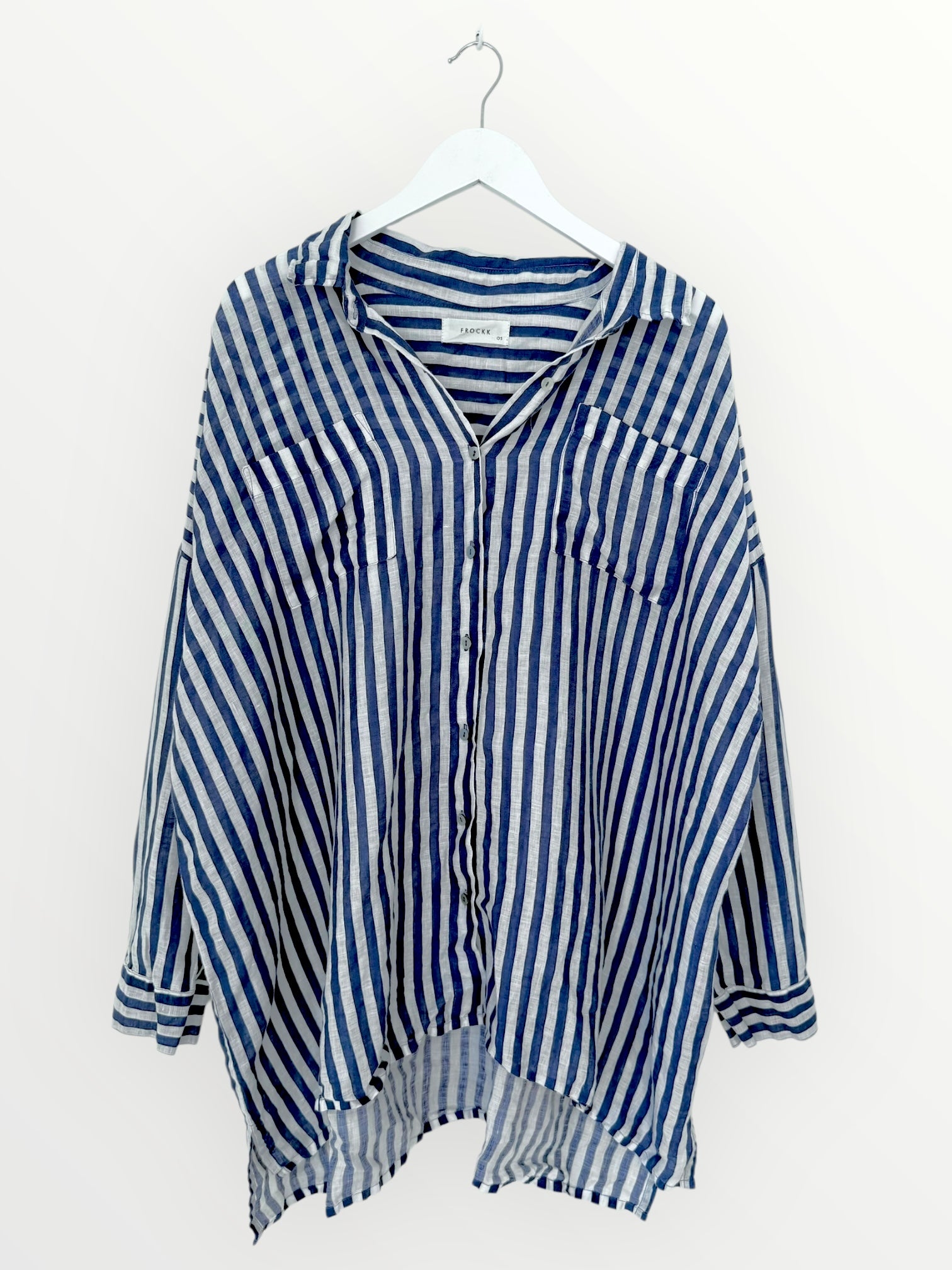 aiden boyfriend shirt -blue dusk stripe linen