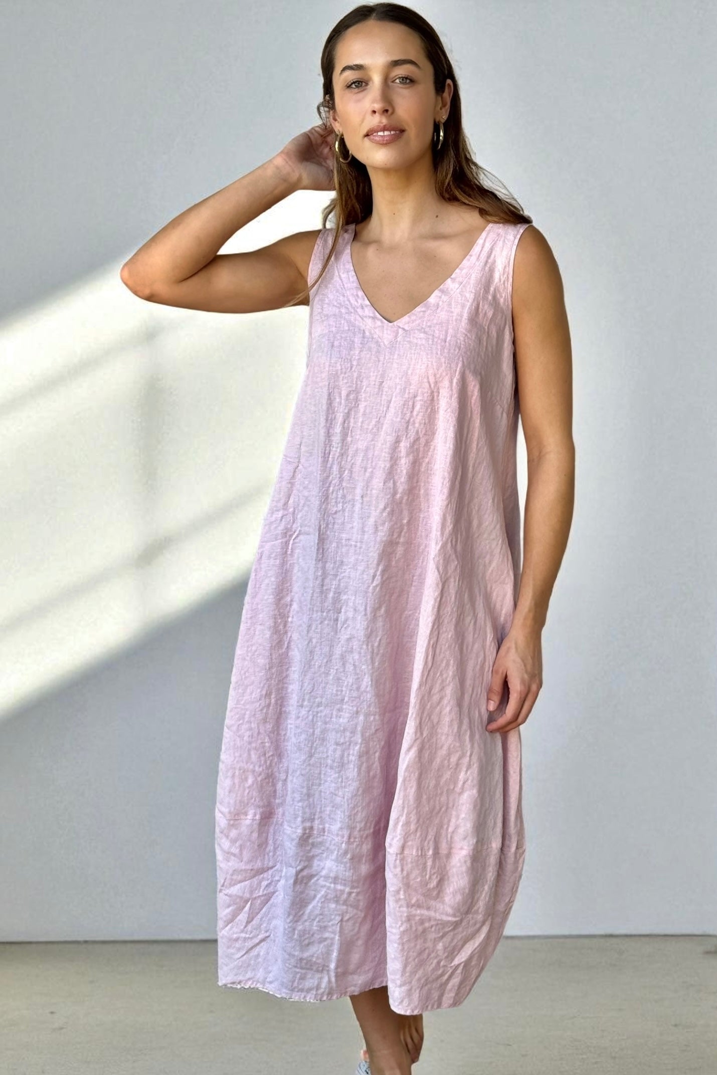 amber dress - peony pink linen Apparel