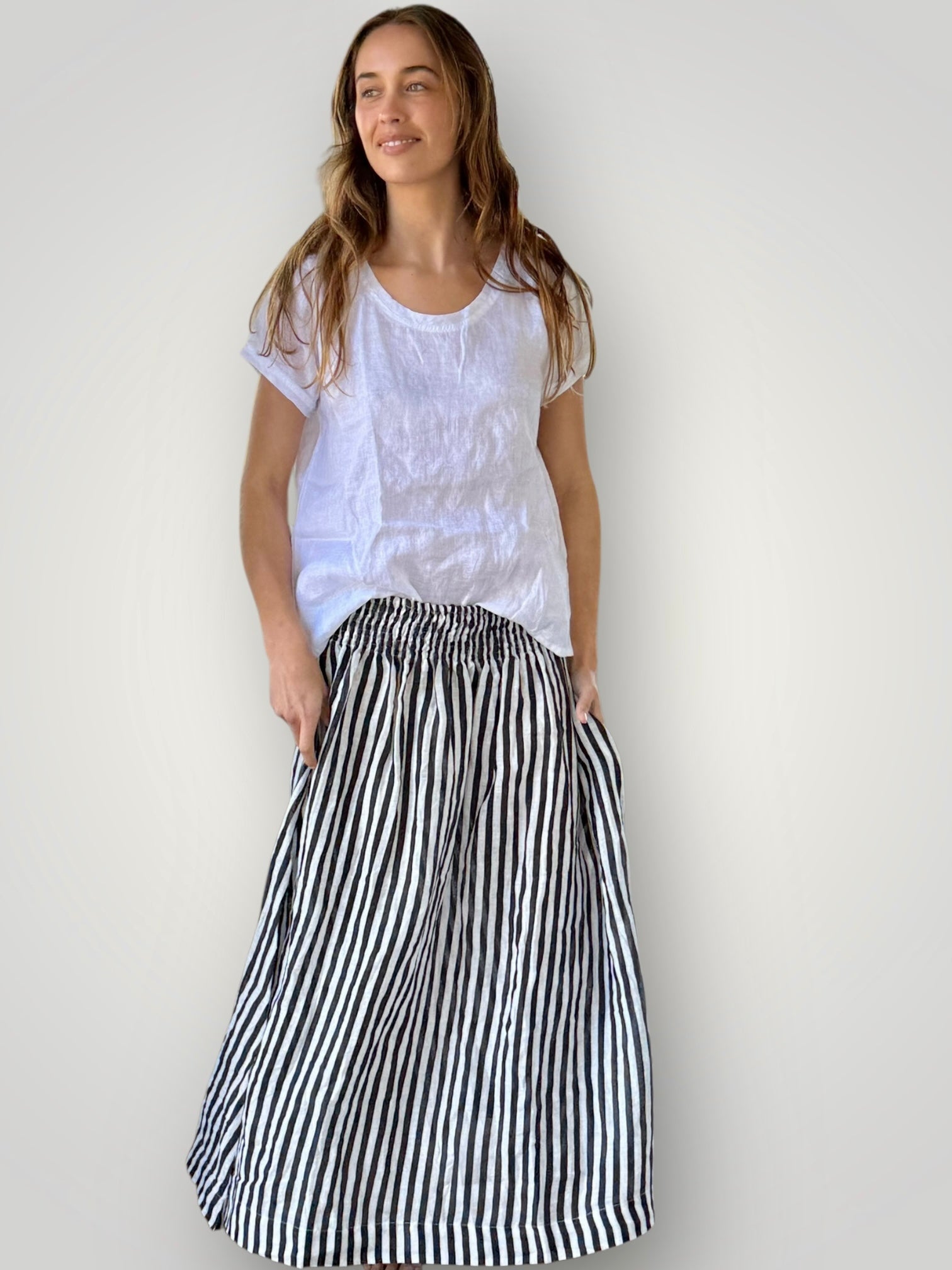 lulu skirt- charcoal stripe linen Apparel