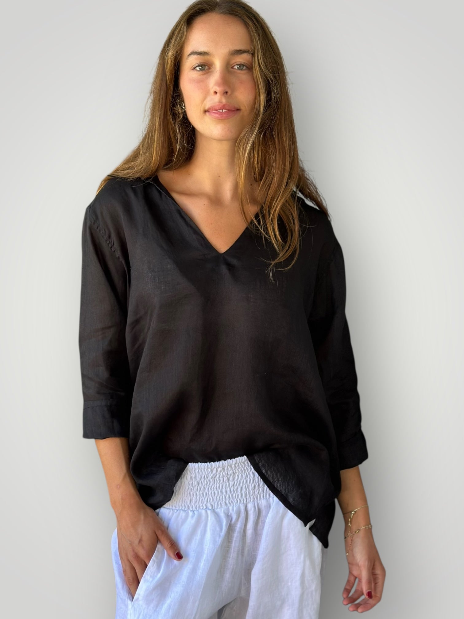 bianca top - black linen Apparel