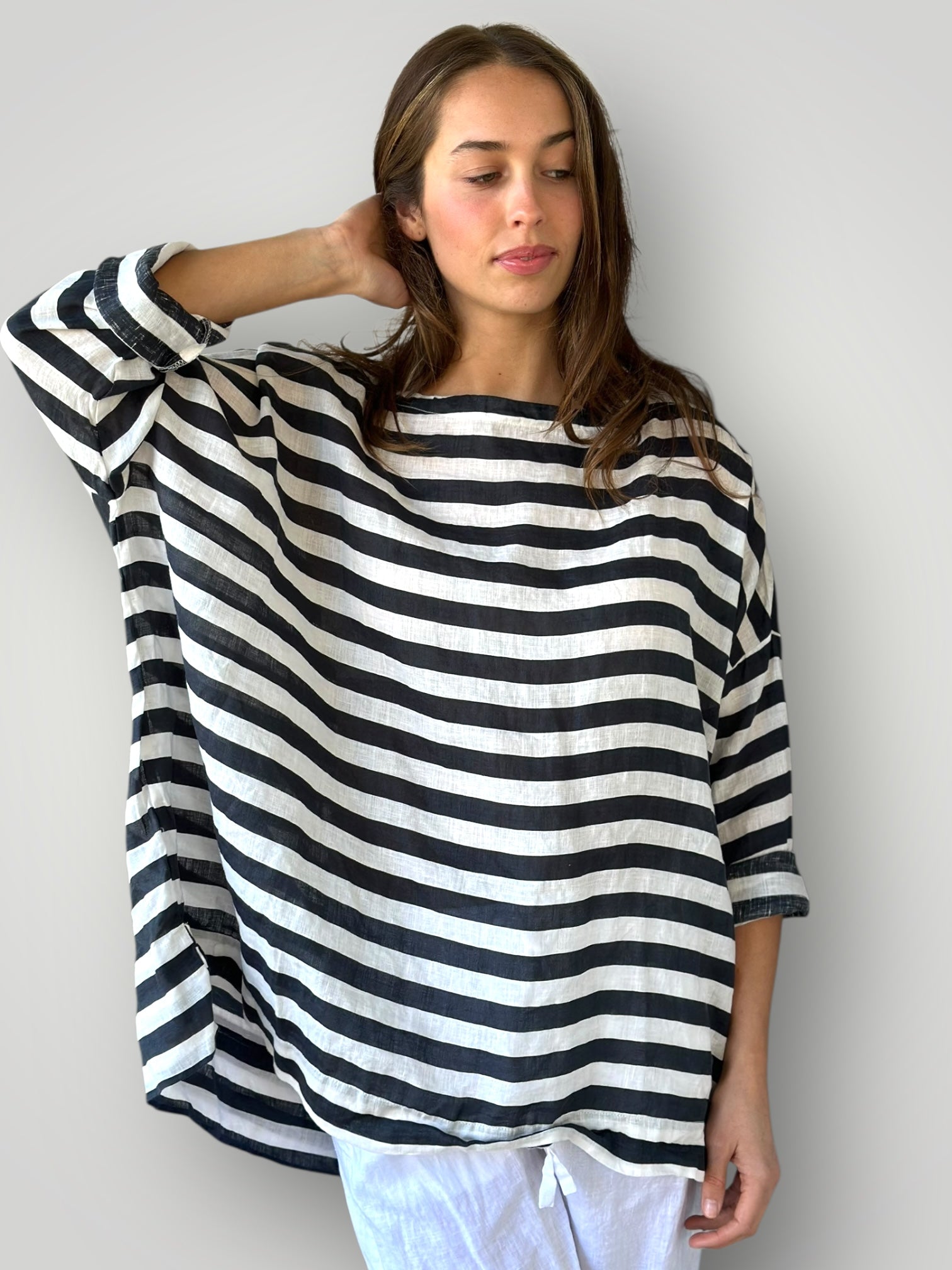 avril top - charcoal stripe linen Apparel