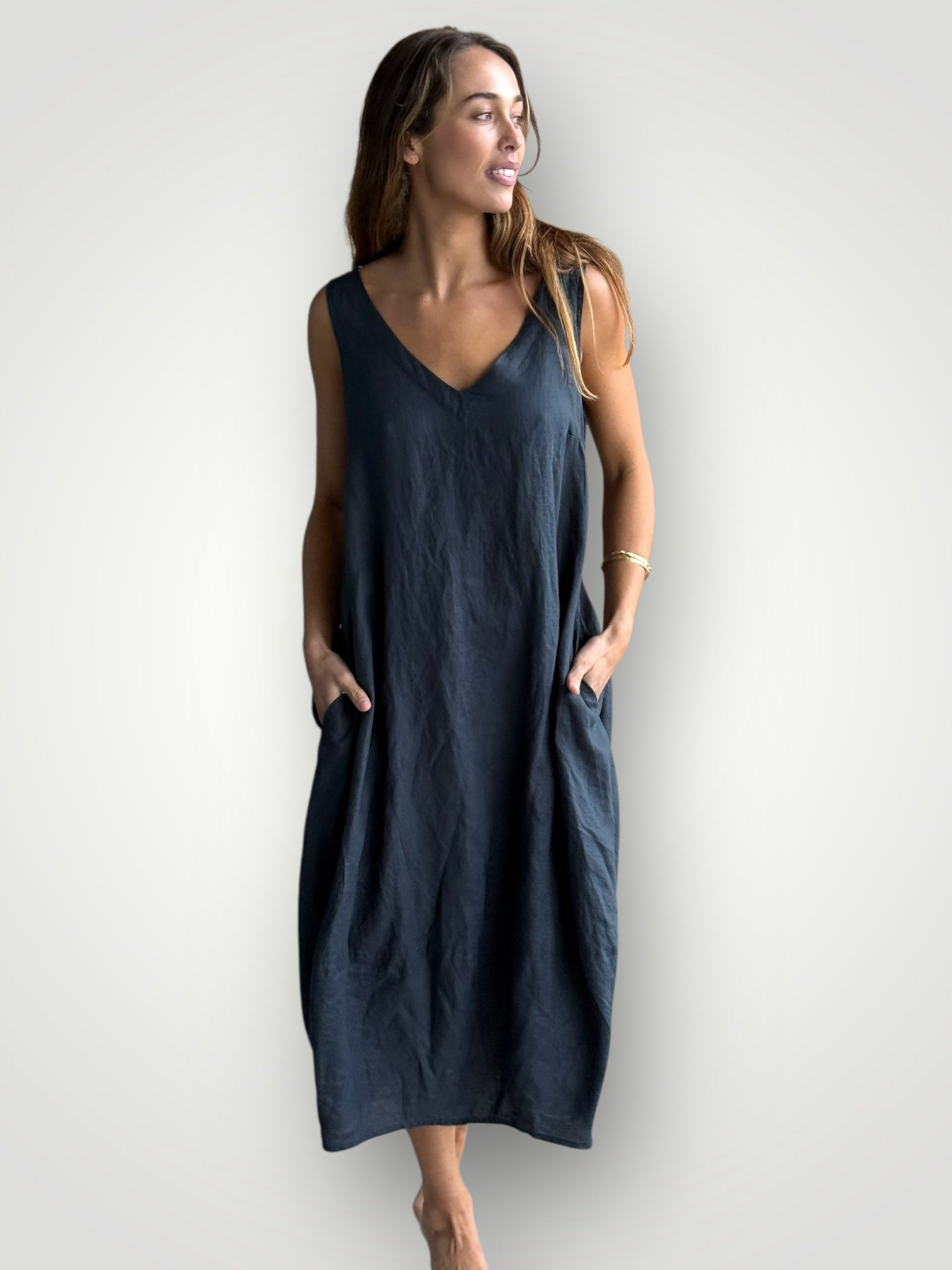 amber dress - charcoal linen Apparel